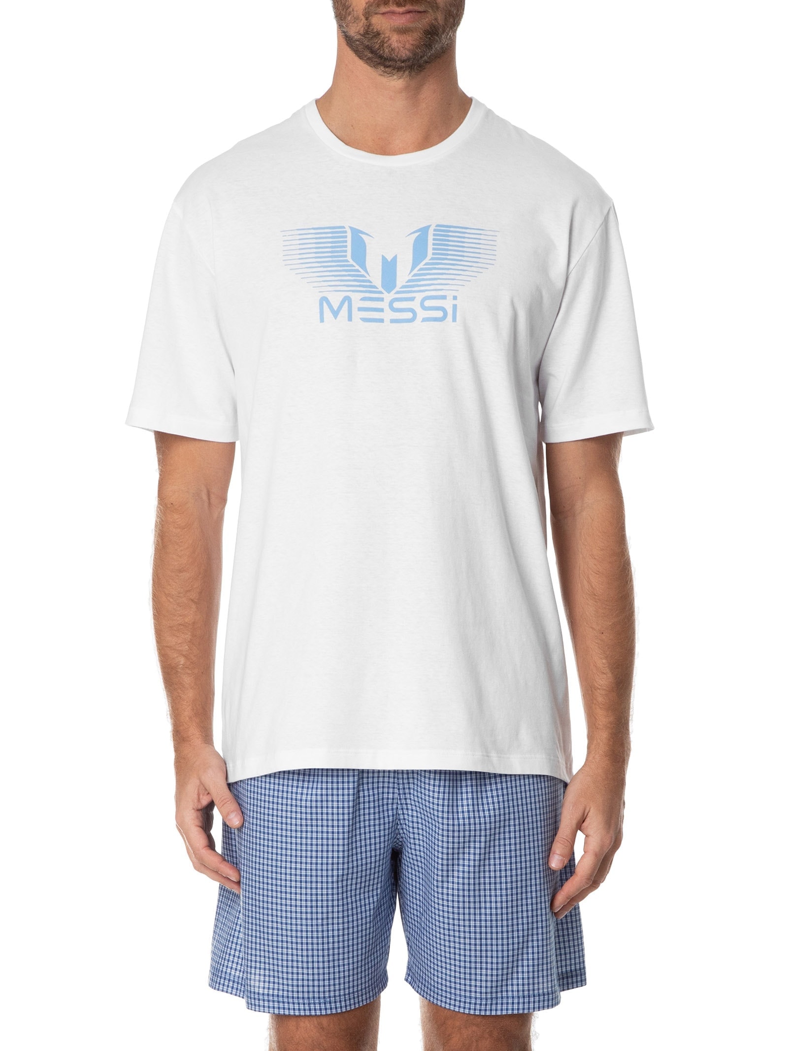 Pijama Masculino Curto Malha E Short Tricoline Azul Casa Das Cuecas