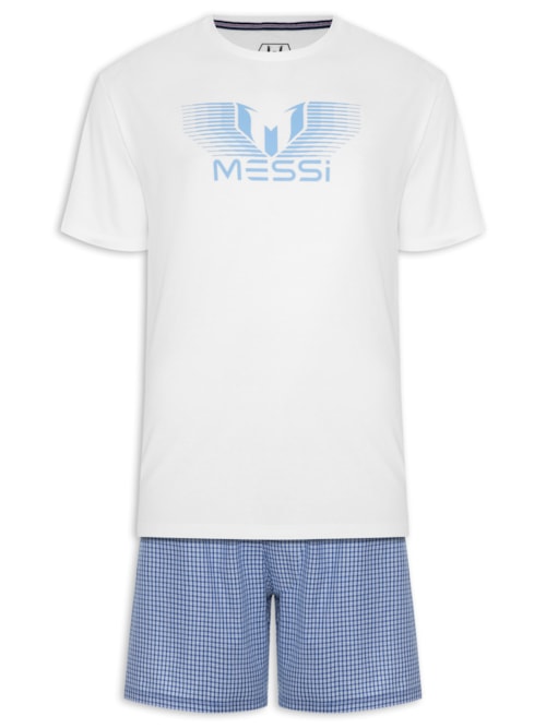 Pijama Masculino Curto Malha E Short Tricoline - Azul