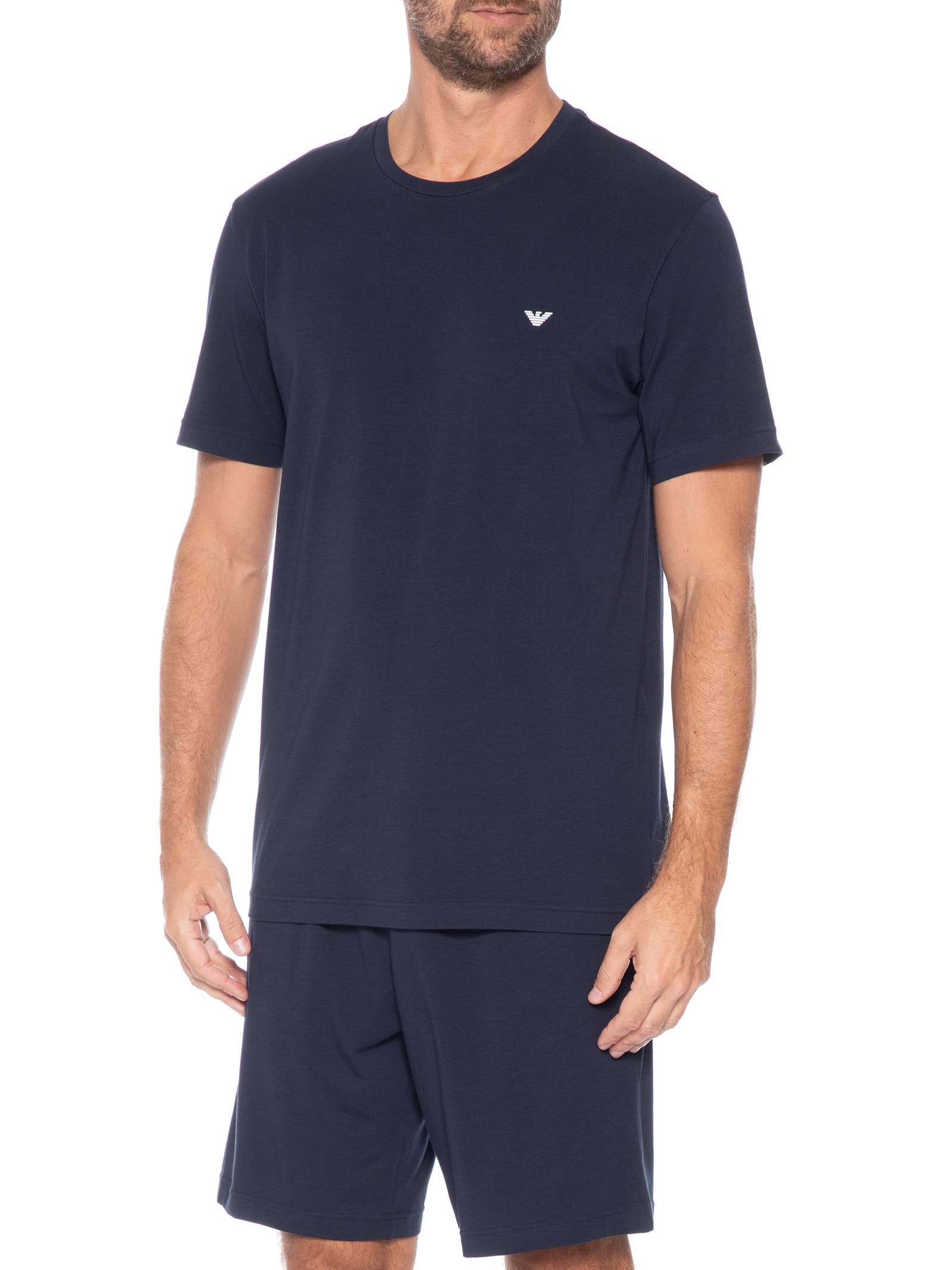 Pijama Masculino Curto Samba Canção Logo Azul Emporio Armani Bodywear