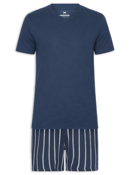 Pijama Masculino Decote V Em Algodão - Azul