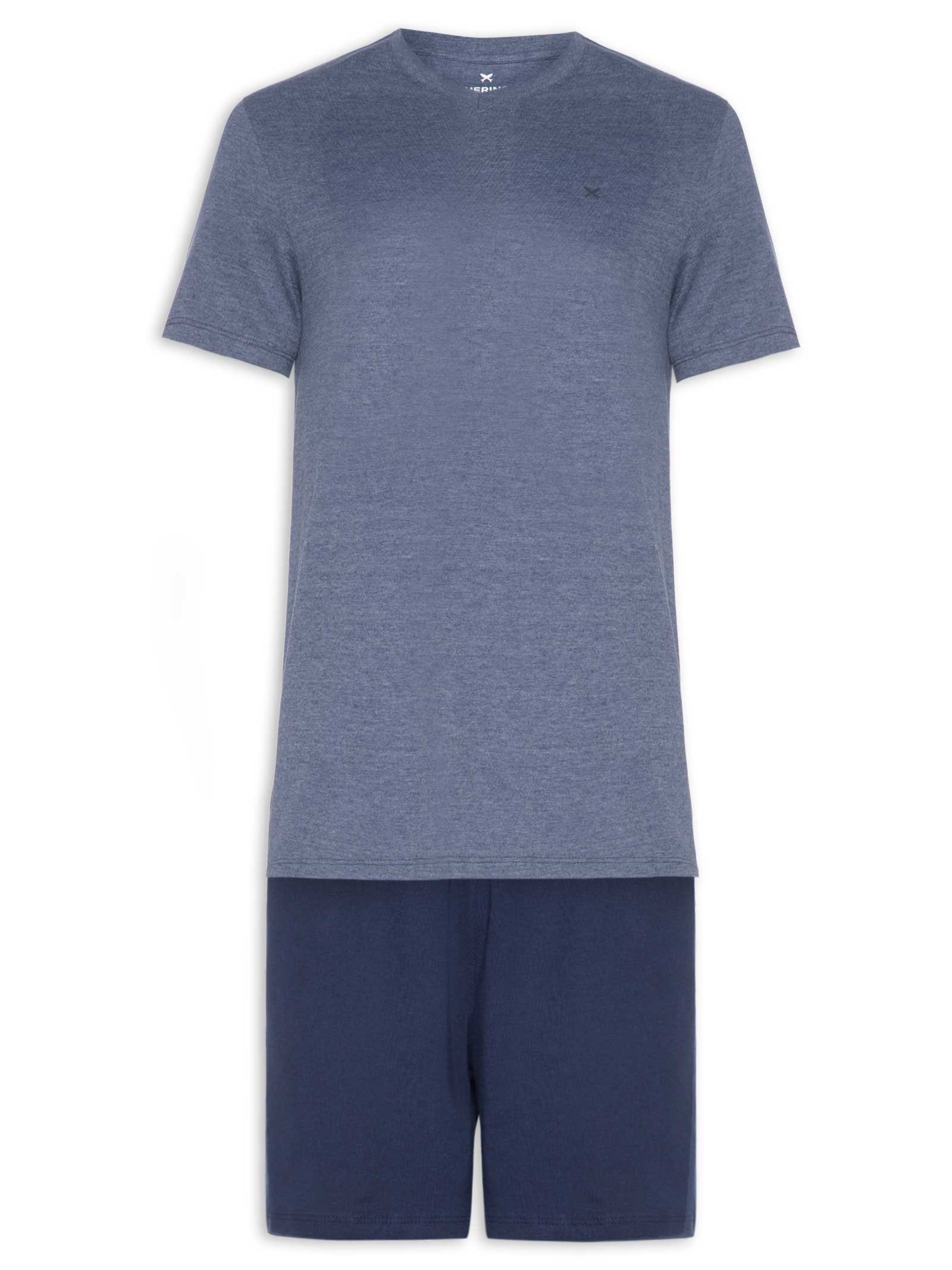 Pijama Masculino Decote V Logo Peixinho Em Algodão Azul Hering Intimates