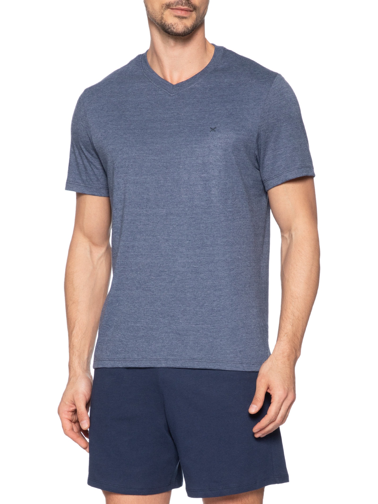 Pijama Masculino Decote V Logo Peixinho Em Algodão Azul Hering Intimates