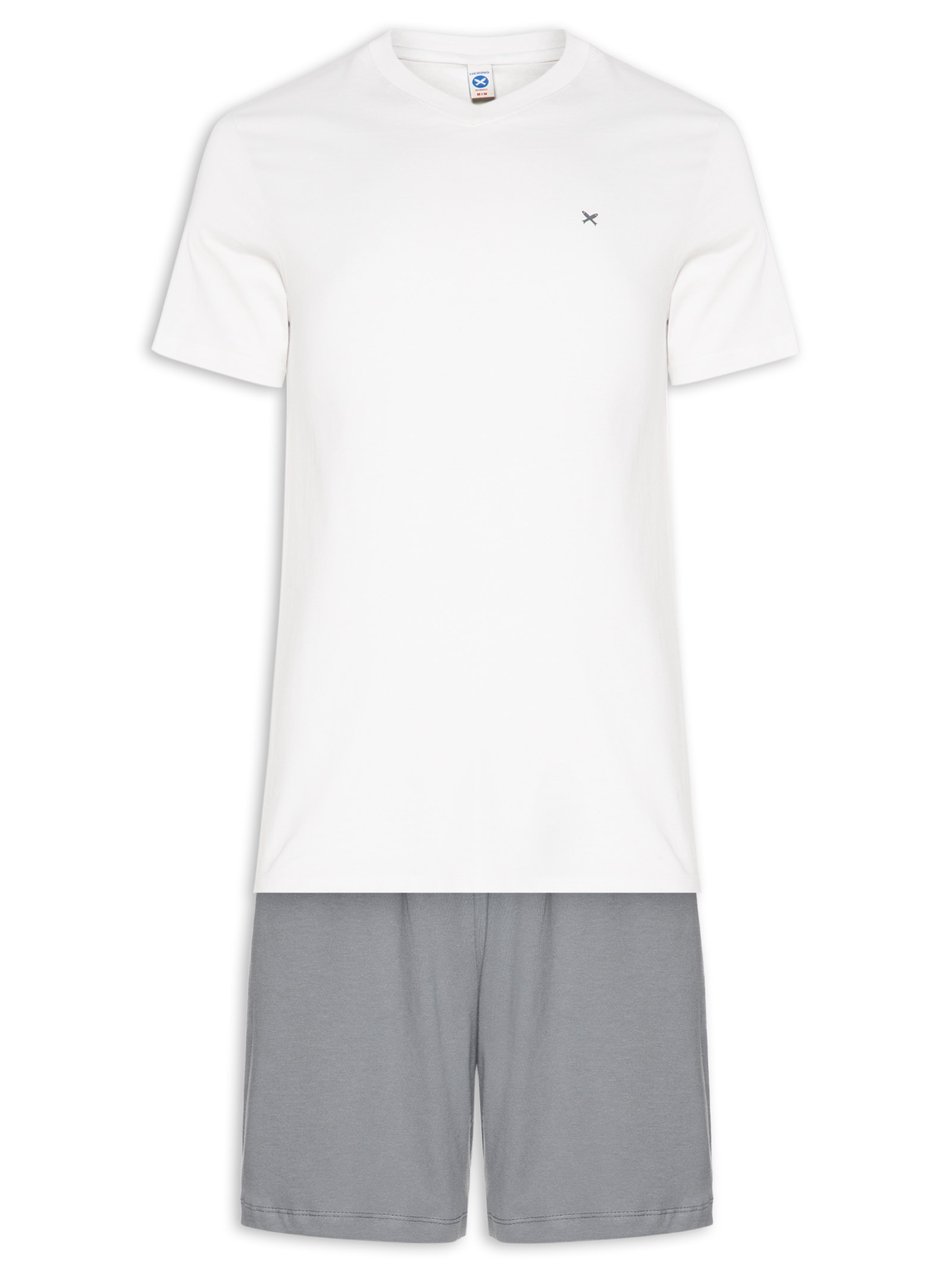 Pijama Masculino Decote V Logo Peixinho Em Algodão Cinza Hering Intimates