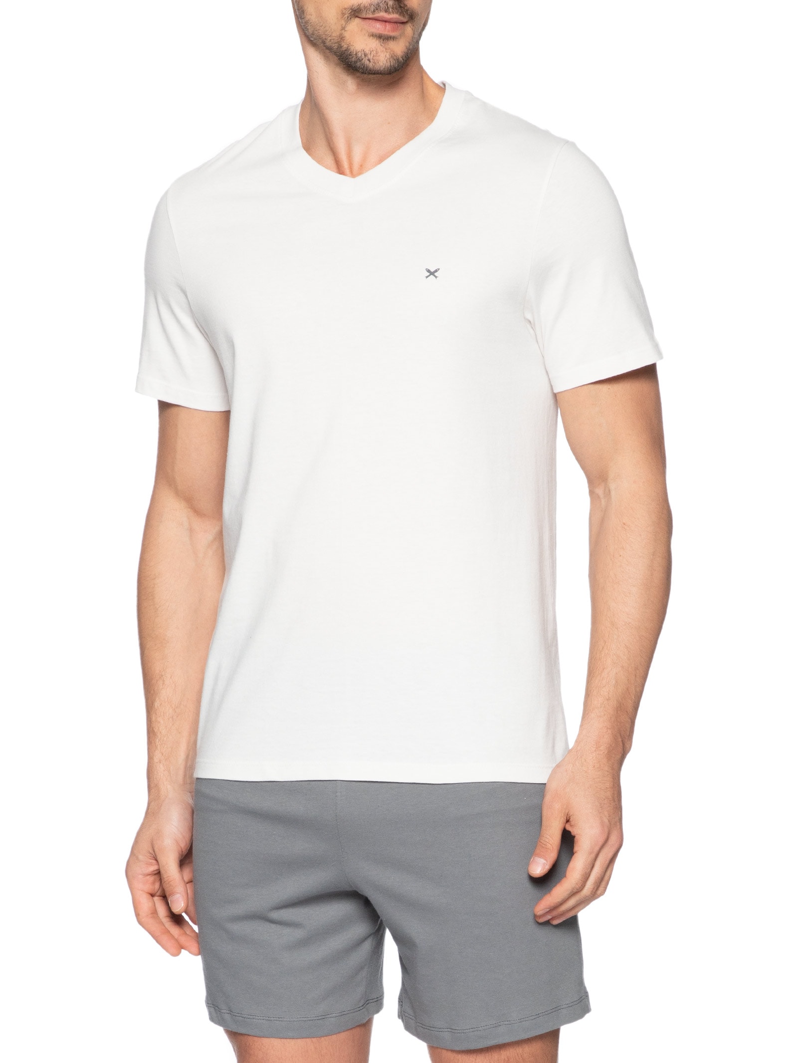 Pijama Masculino Decote V Logo Peixinho Em Algodão Cinza Hering Intimates