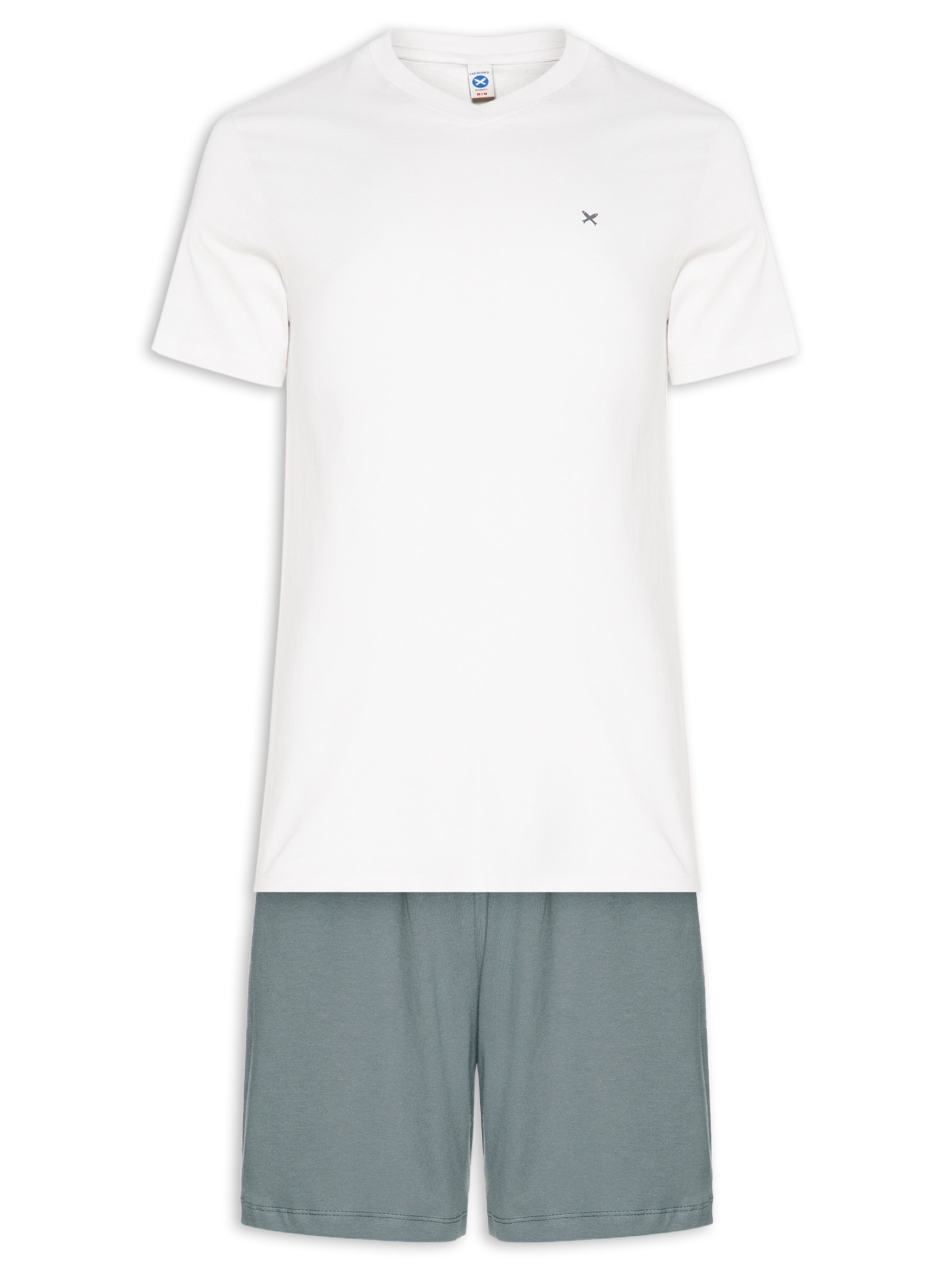 Pijama Masculino Decote V Logo Peixinho Em Algodão Cinza Hering Intimates