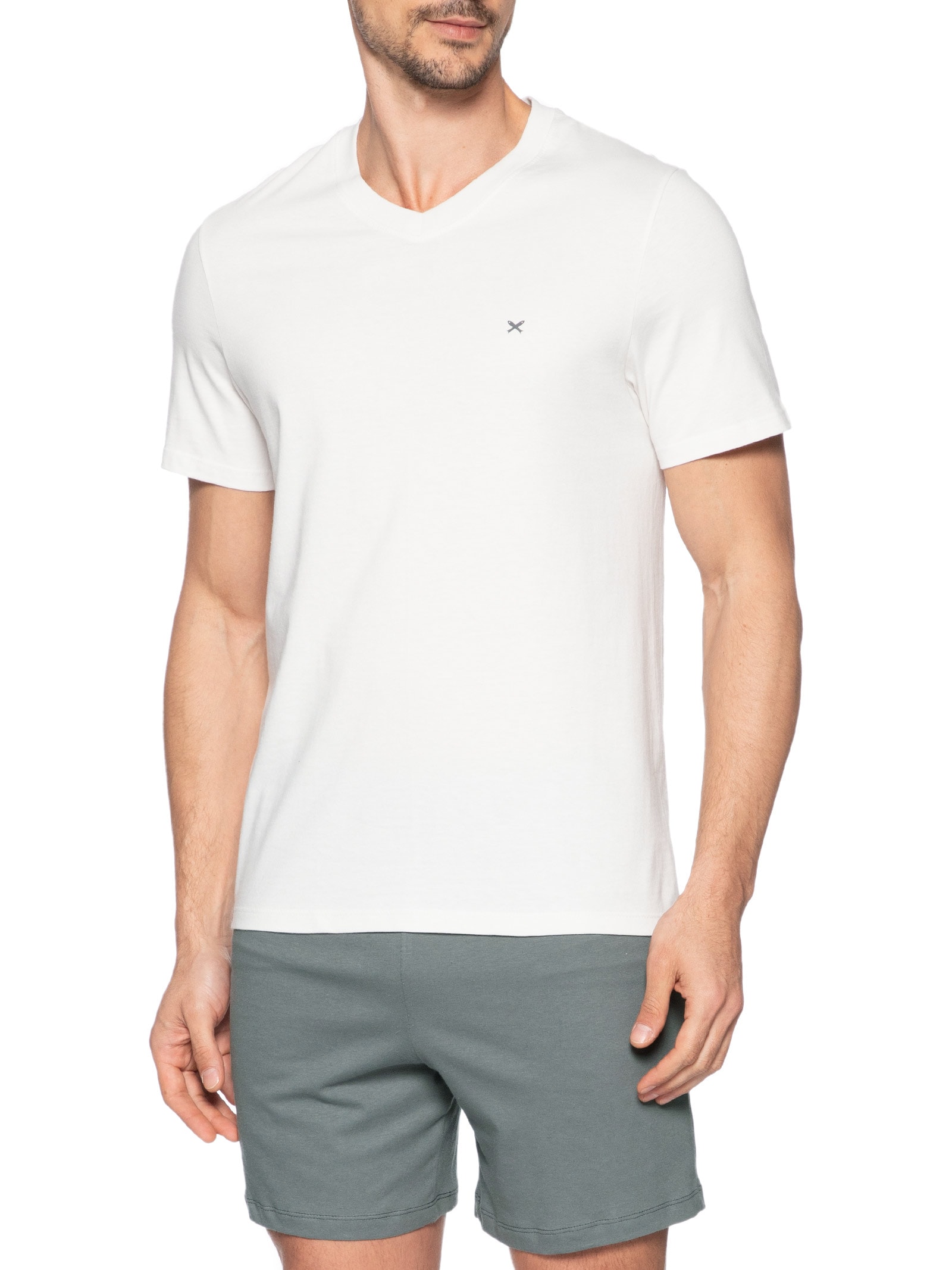 Pijama Masculino Decote V Logo Peixinho Em Algodão Cinza Hering Intimates