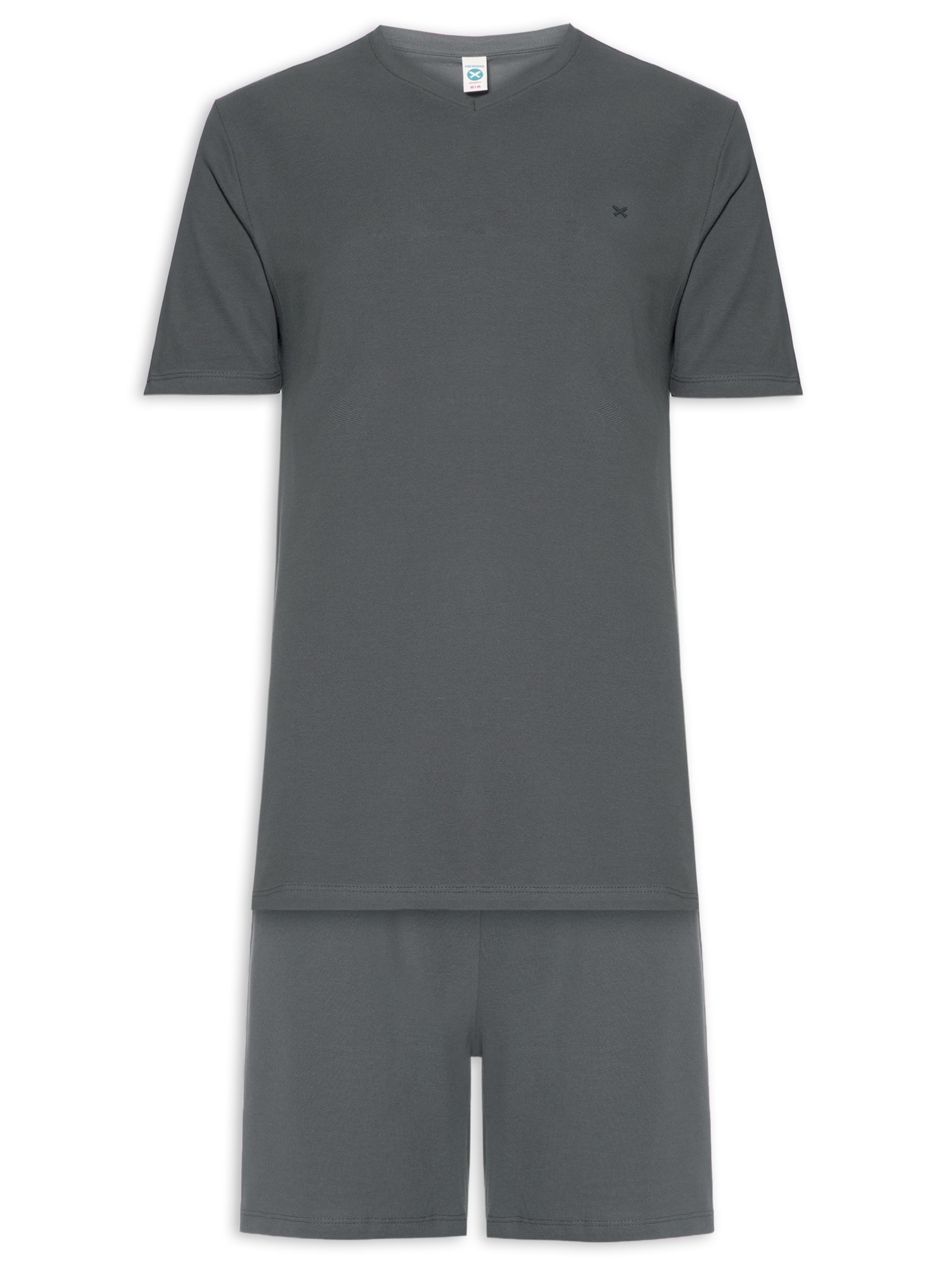 Pijama Masculino Decote V Logo Peixinho Em Piquet Premium Cinza Hering Intimates