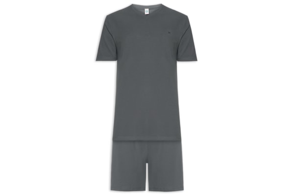 Pijama Masculino Decote V Logo Peixinho Em Piquet Premium - Cinza