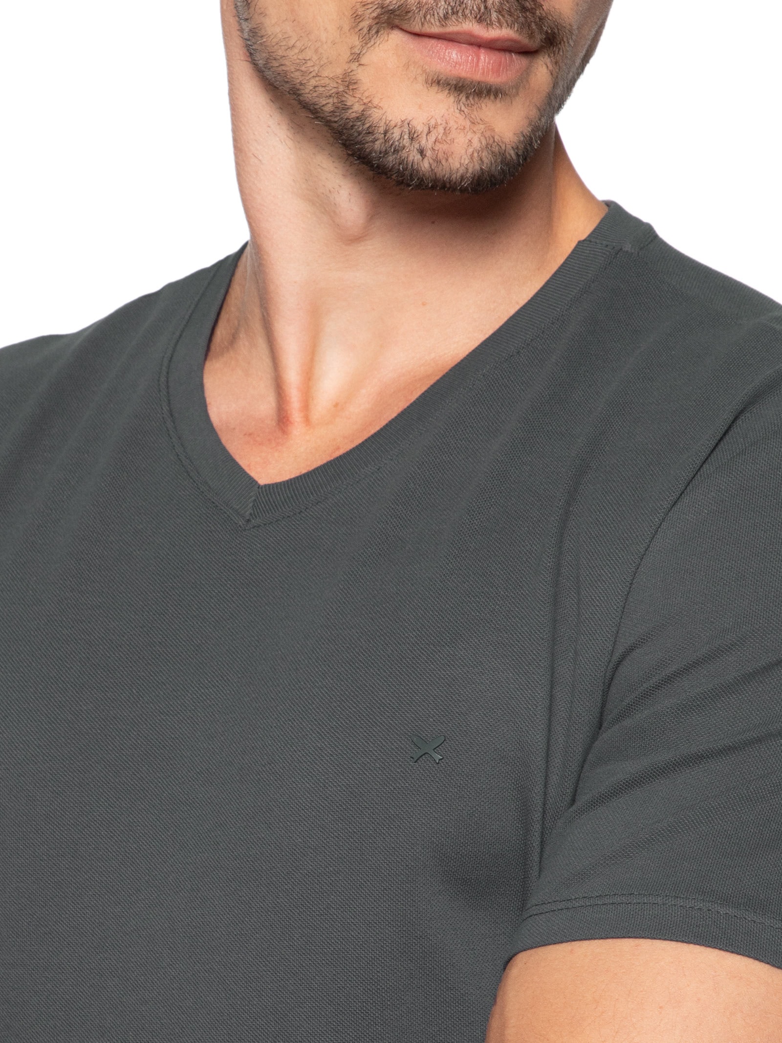 Pijama Masculino Decote V Logo Peixinho Em Piquet Premium Cinza Hering Intimates