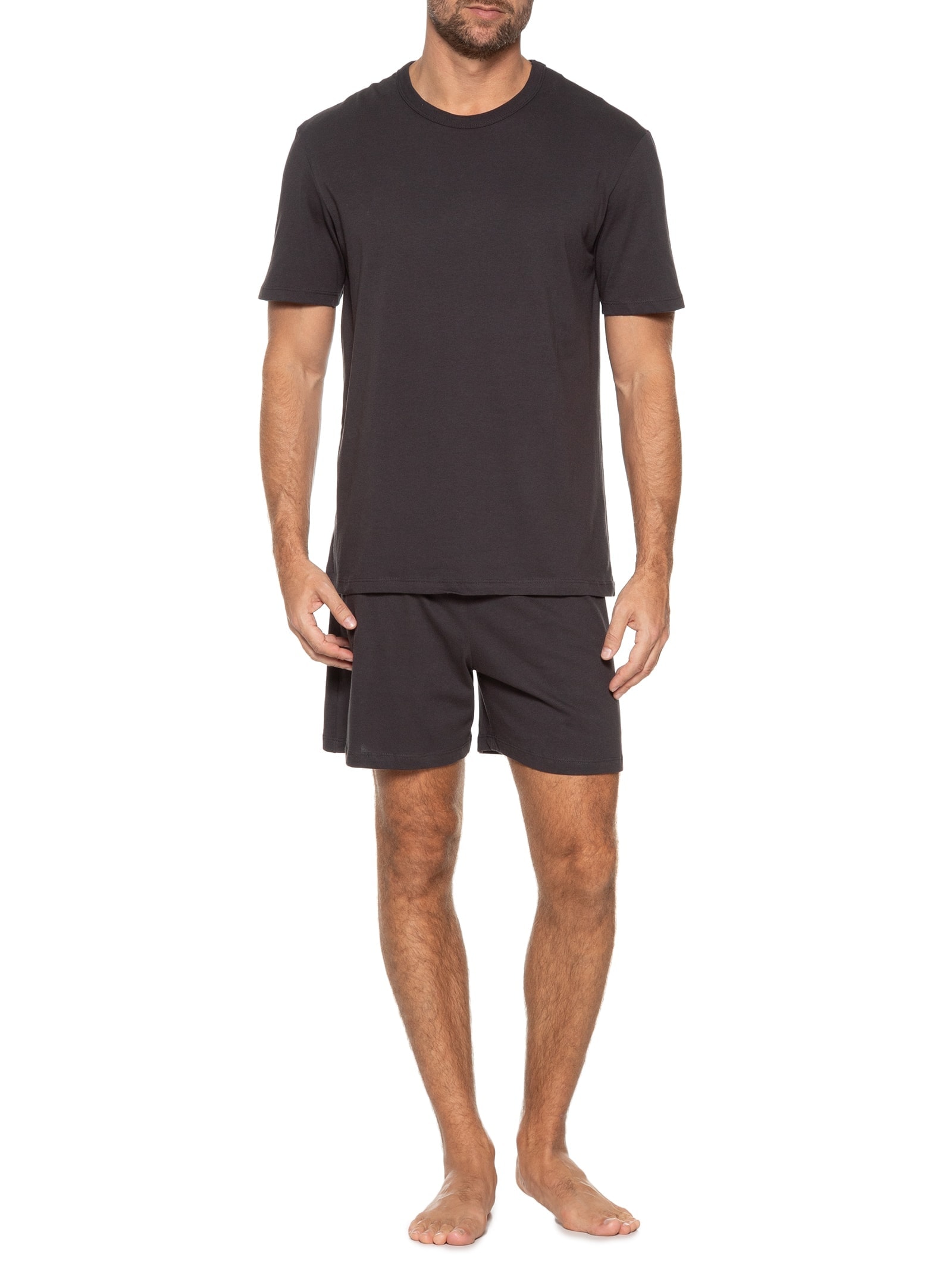 Pijama Masculino Em Algodão Com Bermuda Cinza Hering Intimates