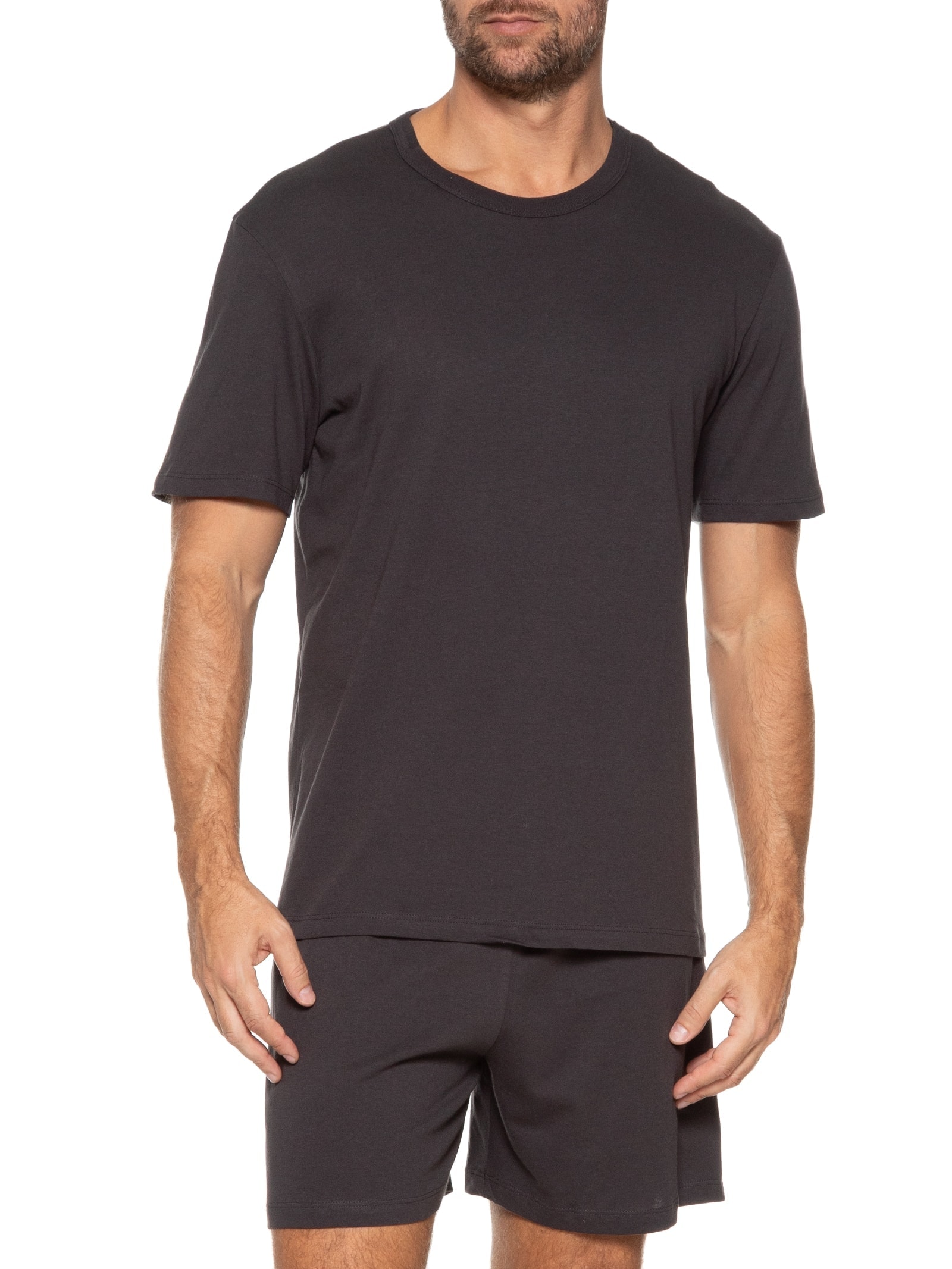 Pijama Masculino Em Algodão Com Bermuda Cinza Hering Intimates