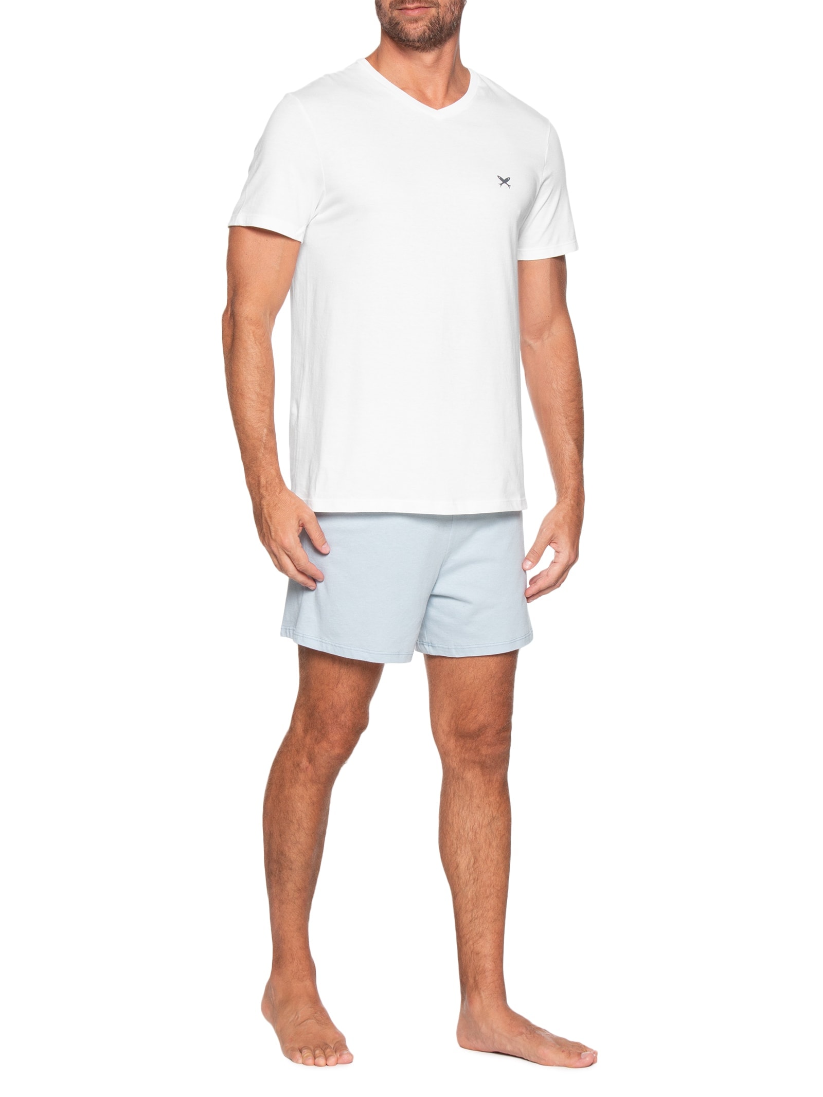 Pijama Masculino Gola V com Bermuda Branco Hering Intimates