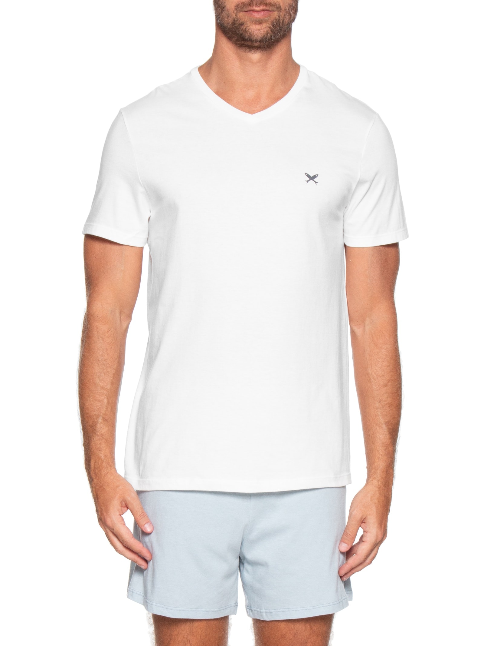 Pijama Masculino Gola V com Bermuda Branco Hering Intimates