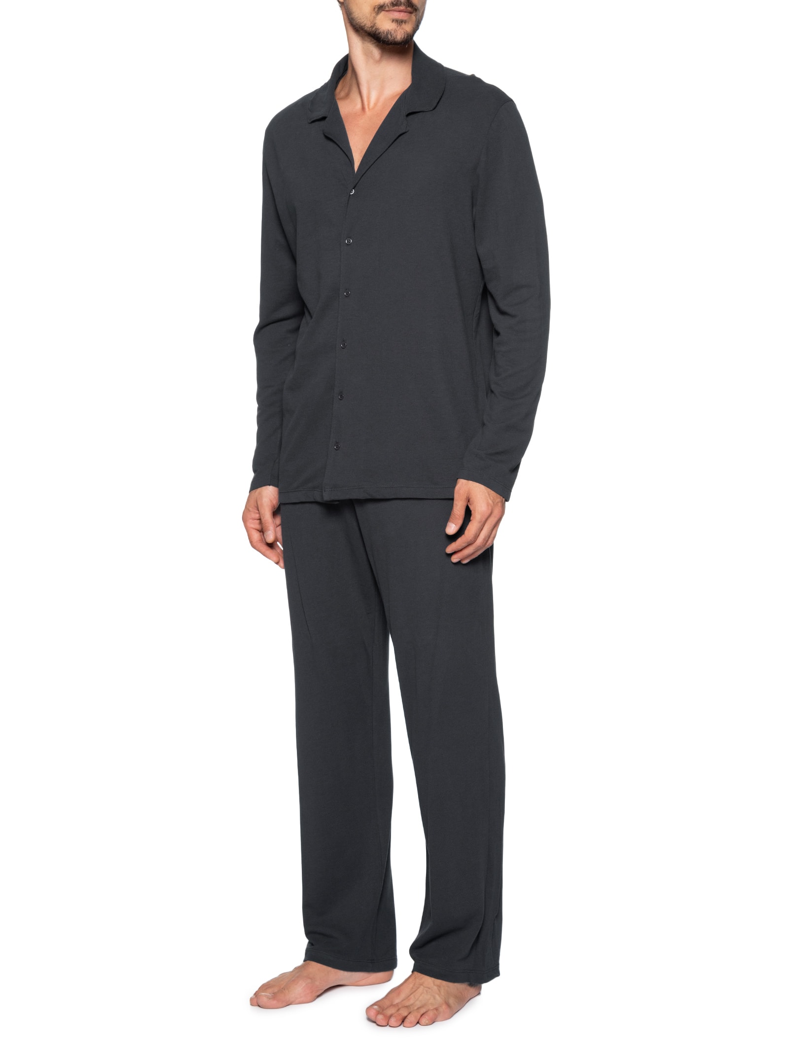 Pijama Masculino Longo Americano Em Malha Piquet Cinza Hering Intimates