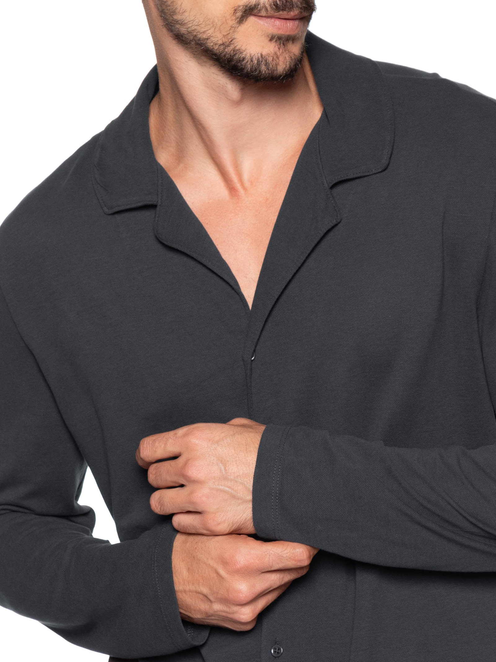 Pijama Masculino Longo Americano Em Malha Piquet Cinza Hering Intimates