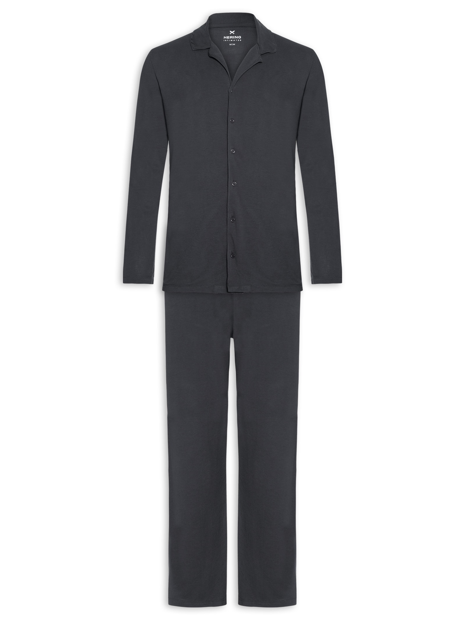 Pijama Masculino Longo Americano Em Malha Piquet Cinza Hering Intimates