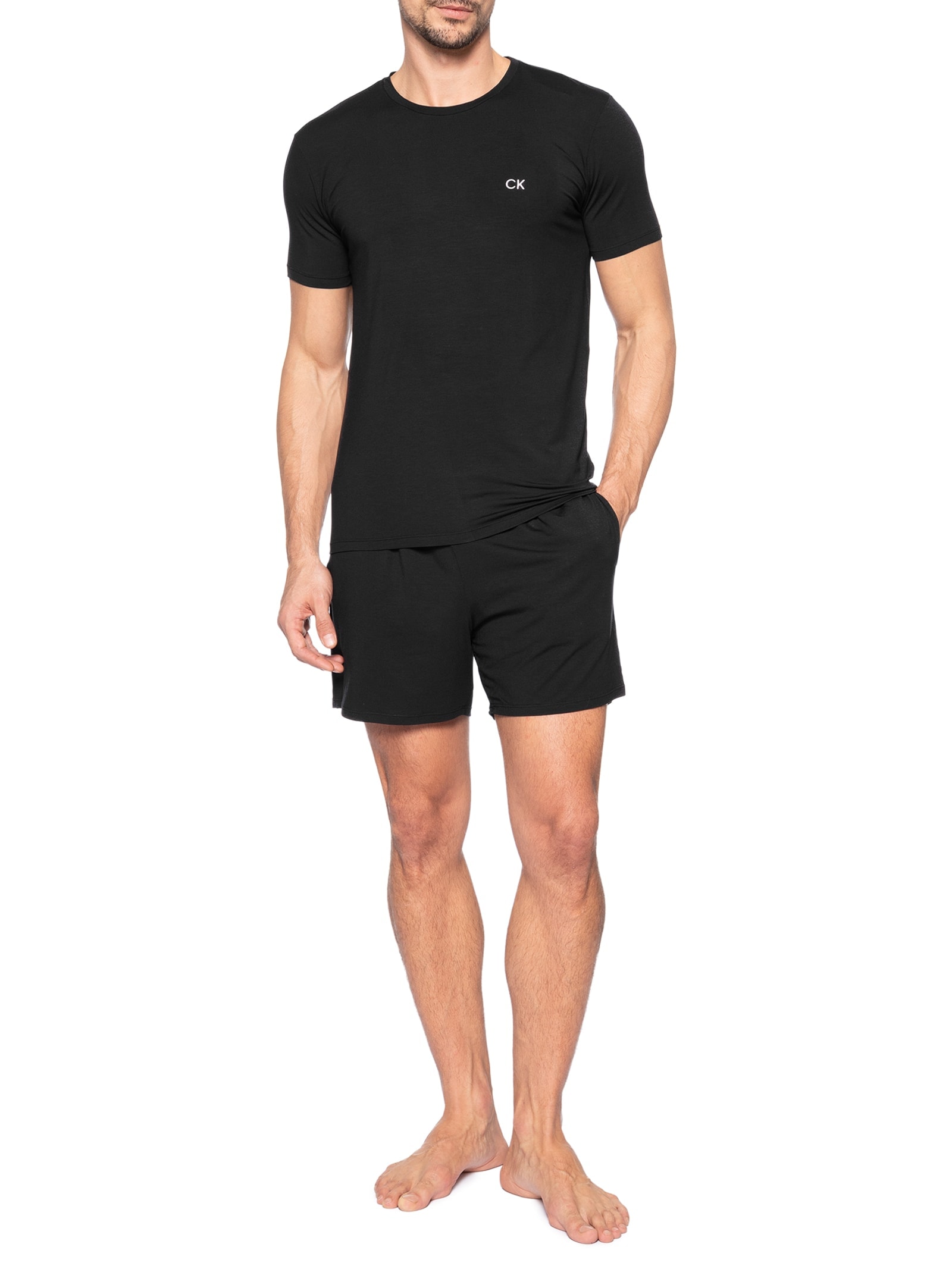 Pijama Masculino Manga Curta Com Bermuda Bolso CK Modal – Preto Calvin Klein Underwear
