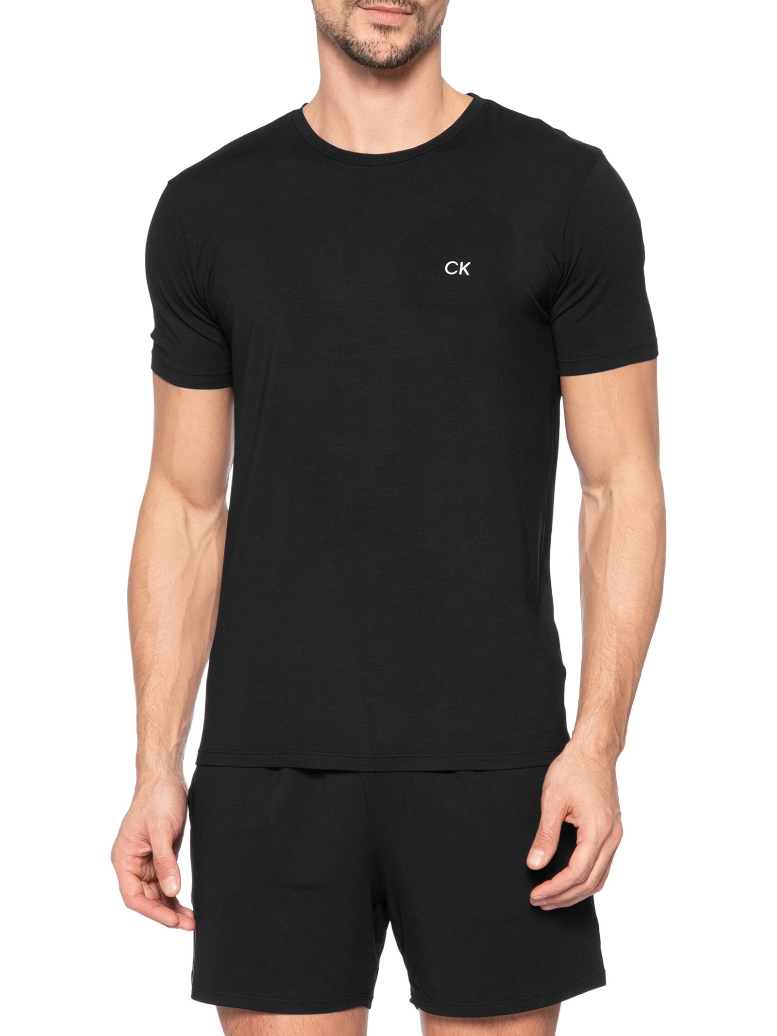 Pijama Masculino Manga Curta Com Bermuda Bolso CK Modal – Preto Calvin Klein Underwear