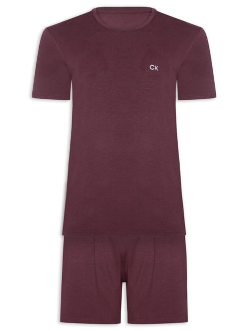 Pijama Masculino Manga Curta Com Bermuda Bolso CK Modal – Vermelho