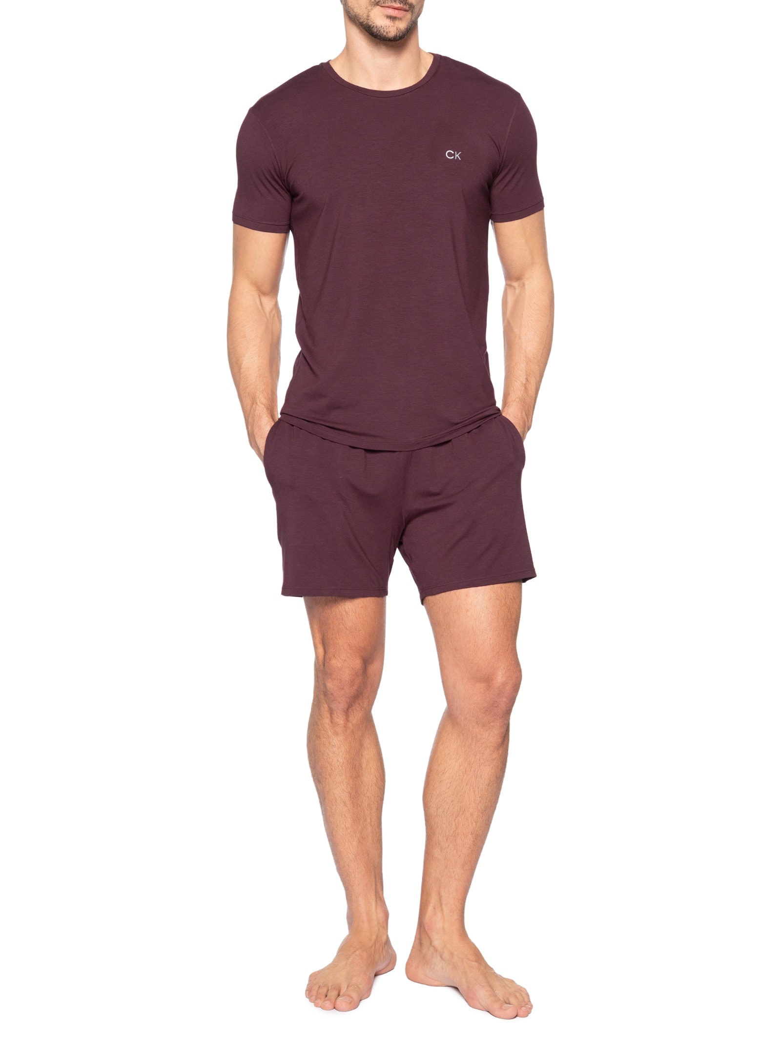 Pijama Masculino Manga Curta Com Bermuda Bolso CK Modal – Vermelho Calvin Klein Underwear