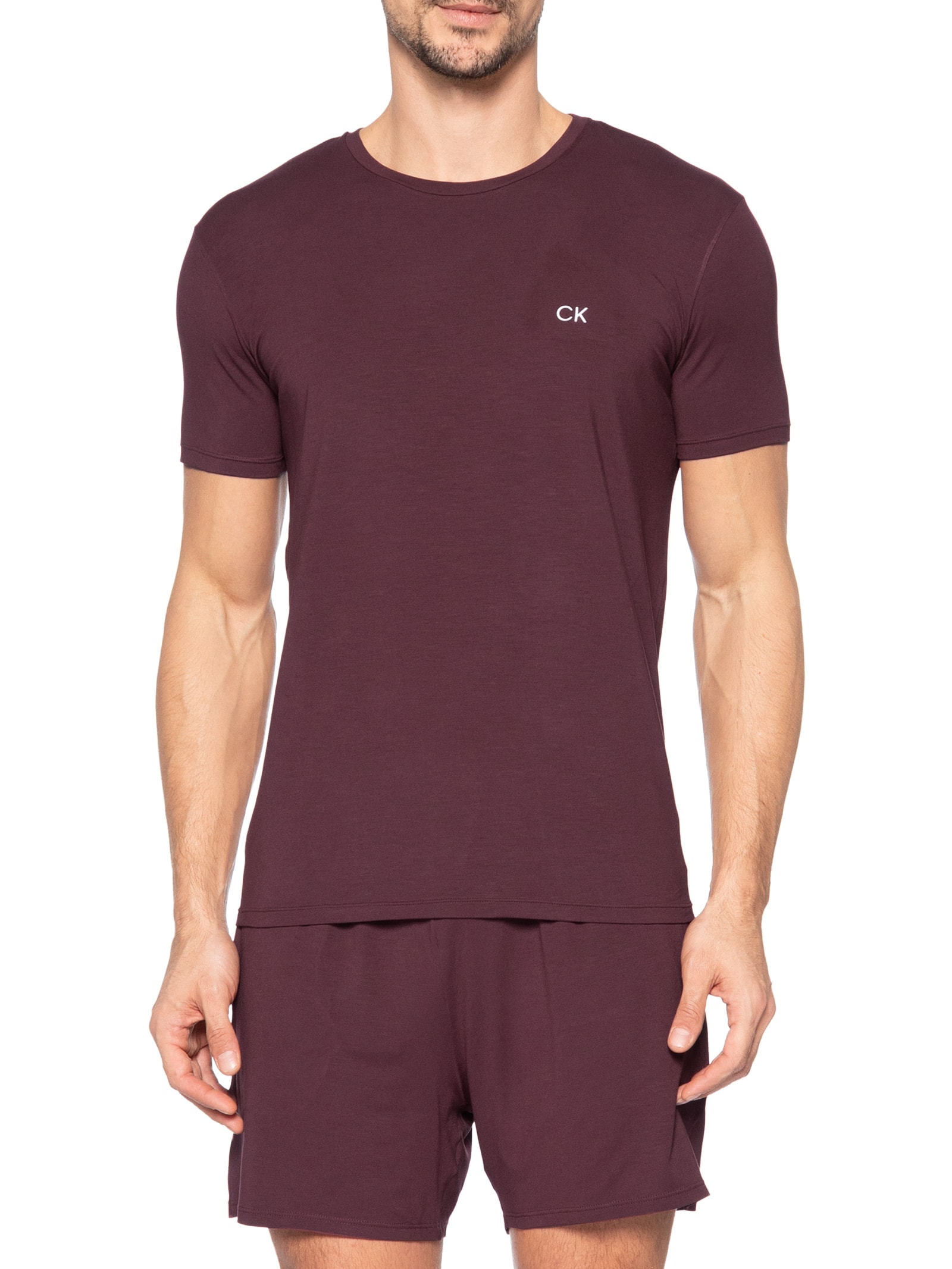 Pijama Masculino Manga Curta Com Bermuda Bolso CK Modal – Vermelho Calvin Klein Underwear