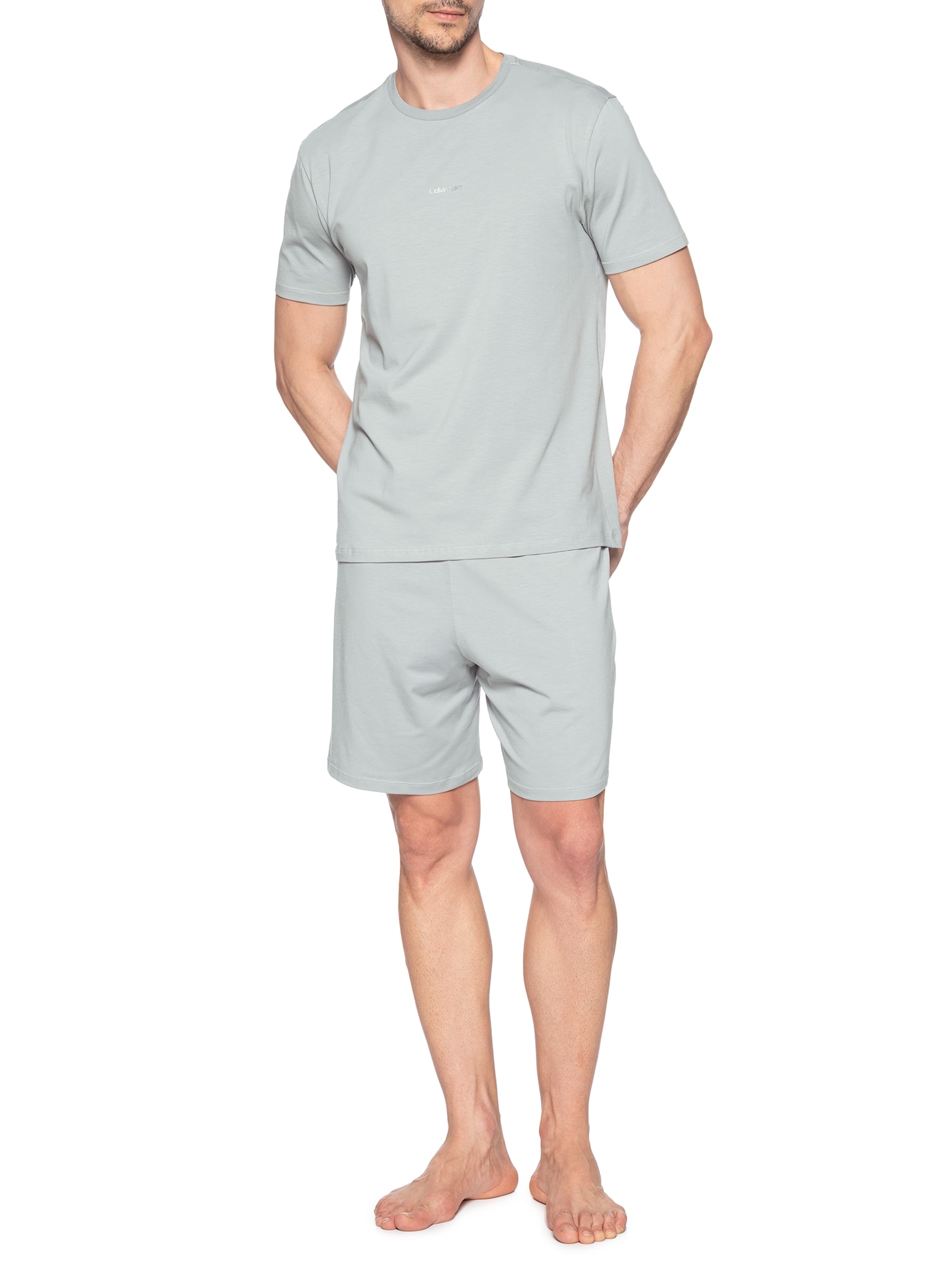 Pijama Masculino Manga Curta E Bermuda Pima Cotton Cinza Calvin Klein Underwear