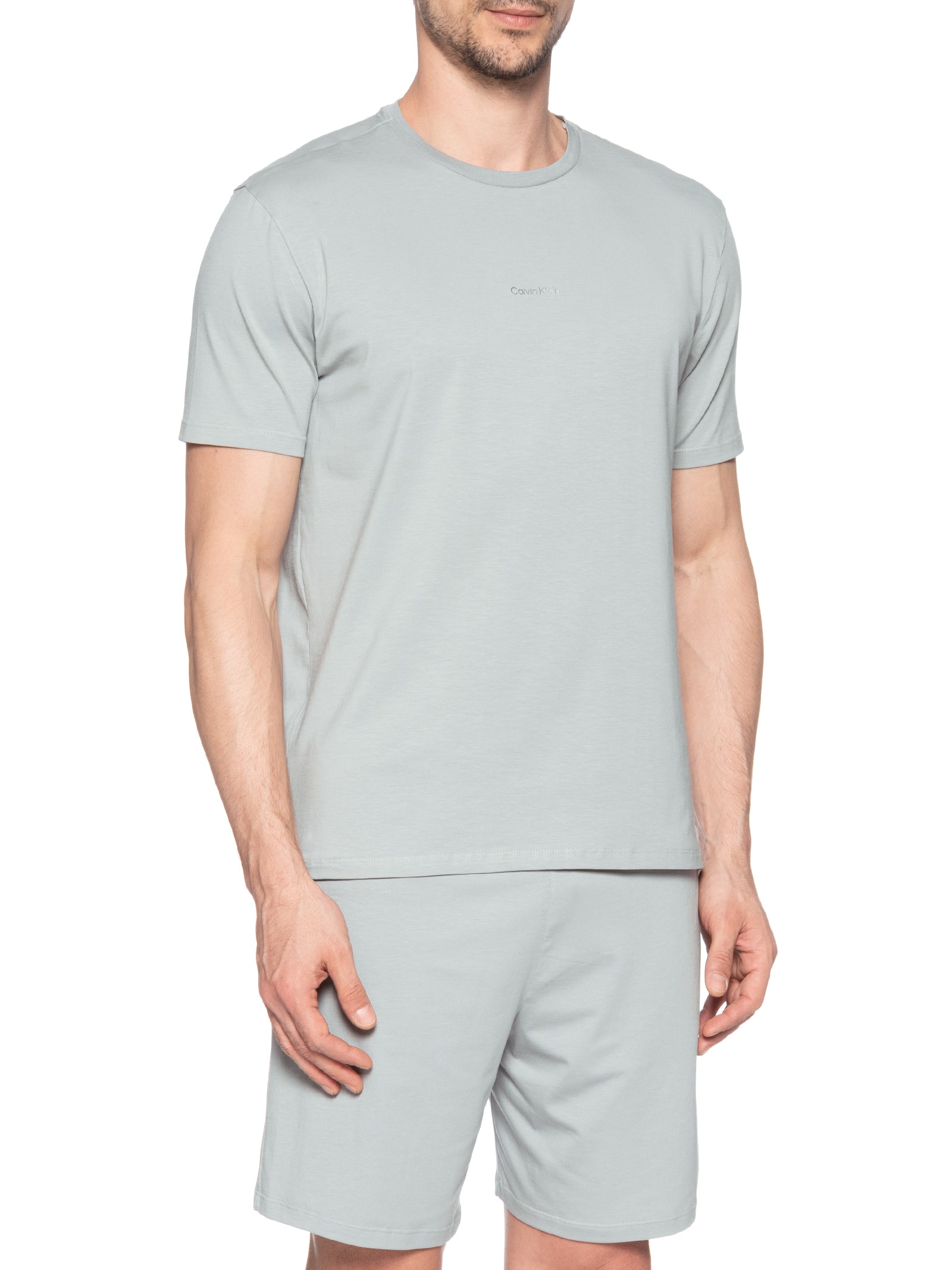 Pijama Masculino Manga Curta E Bermuda Pima Cotton Cinza Calvin Klein Underwear