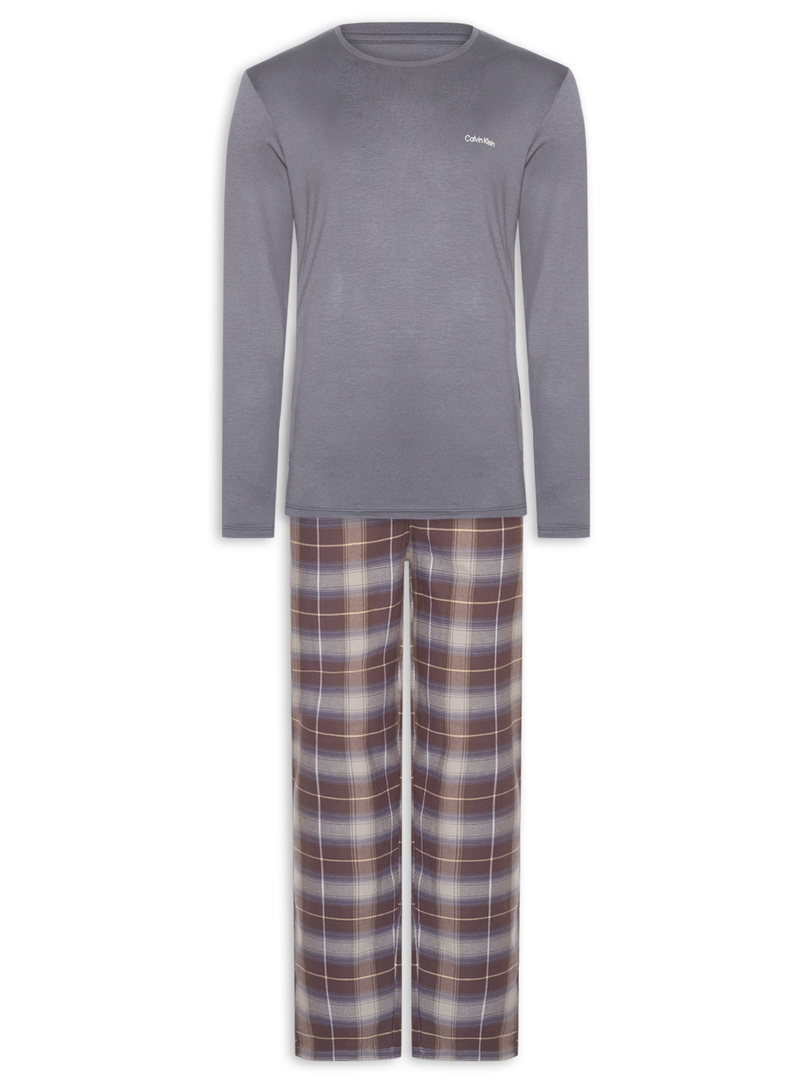 Pijama Masculino Manga Longa Com Calça Bolsos Flanela – Cinza Calvin Klein Underwear