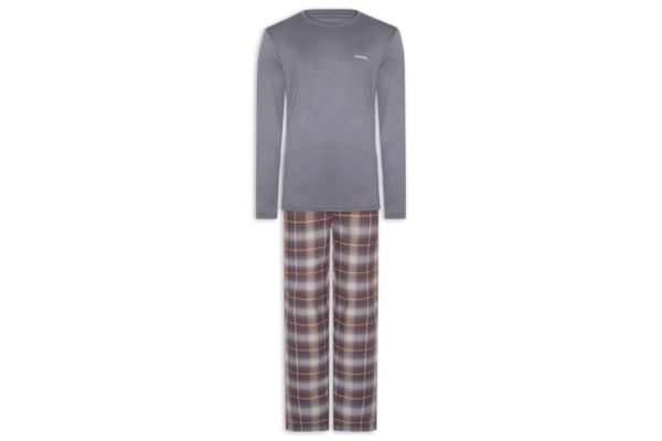 Pijama Masculino Manga Longa Com Calça Bolsos Flanela – Cinza