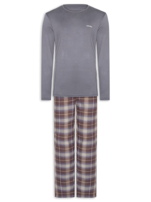 Pijama Masculino Manga Longa Com Calça Bolsos Flanela – Cinza