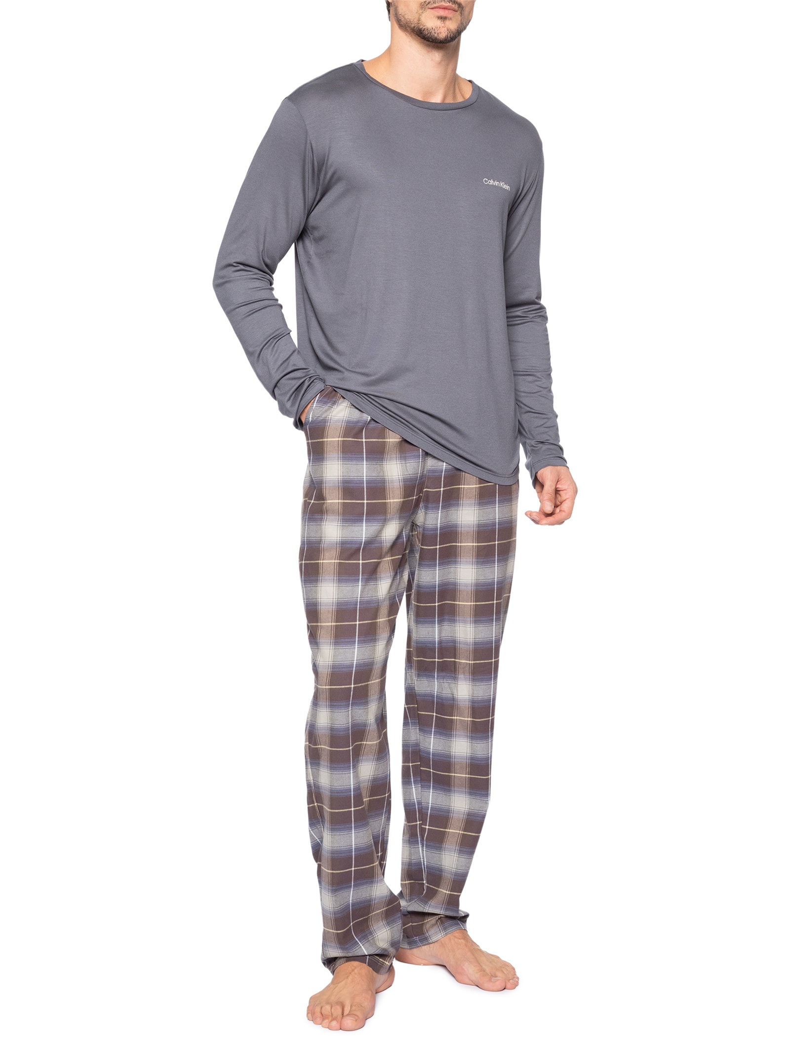 Pijama Masculino Manga Longa Com Calça Bolsos Flanela – Cinza Calvin Klein Underwear