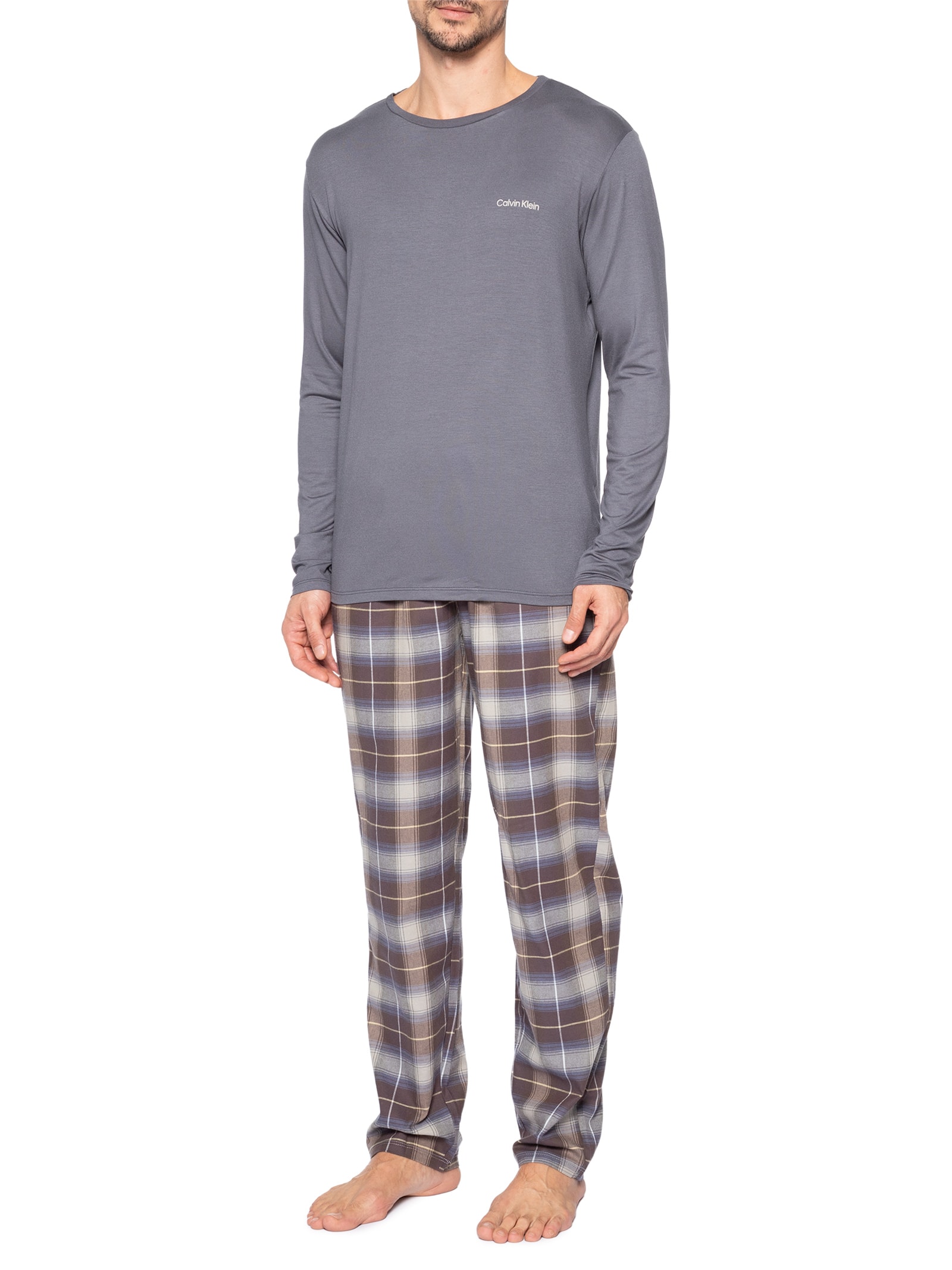 Pijama Masculino Manga Longa Com Calça Bolsos Flanela – Cinza Calvin Klein Underwear