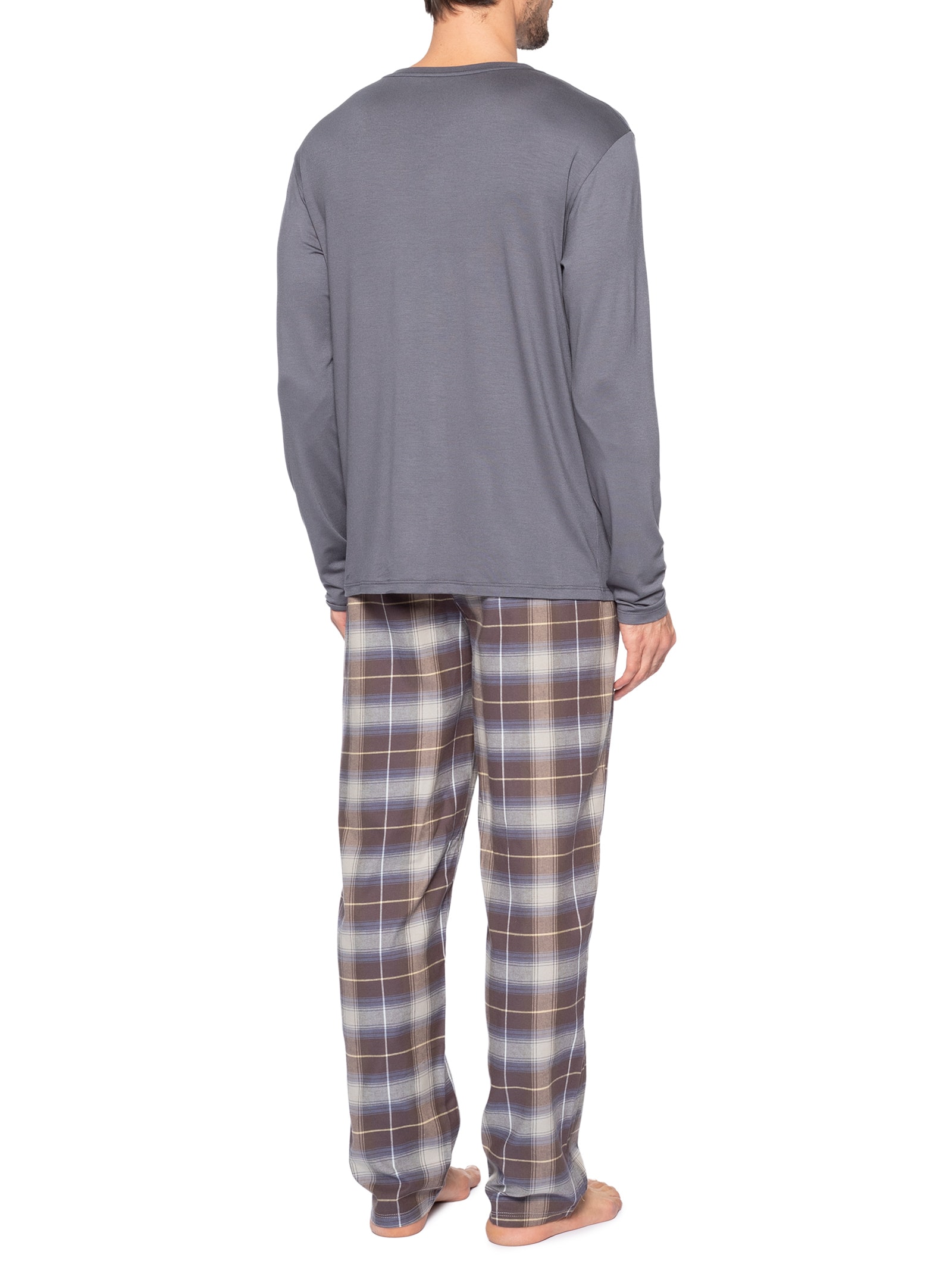 Pijama Masculino Manga Longa Com Calça Bolsos Flanela – Cinza Calvin Klein Underwear