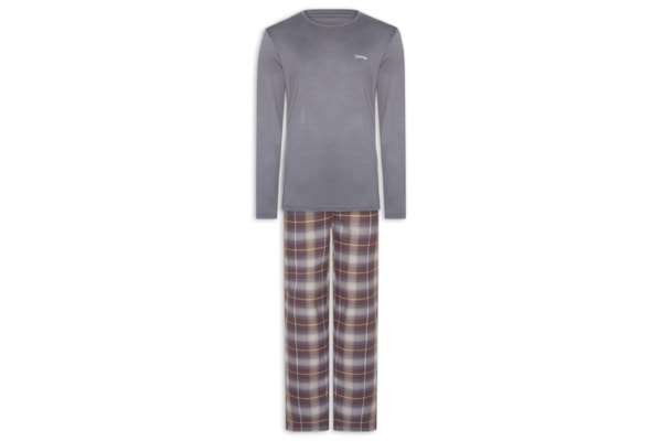 Pijama Masculino Manga Longa Com Calça Bolsos Flanela – Cinza