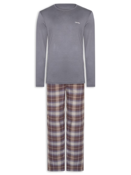 Pijama Masculino Manga Longa Com Calça Bolsos Flanela – Cinza