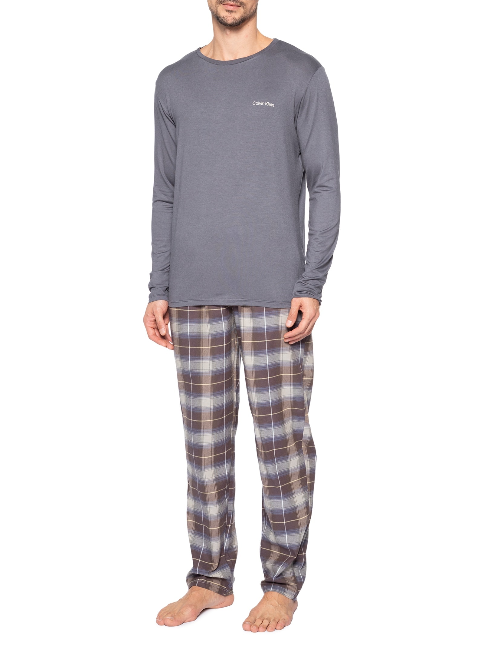 Pijama Masculino Manga Longa Com Calça Bolsos Flanela – Cinza Calvin Klein Underwear