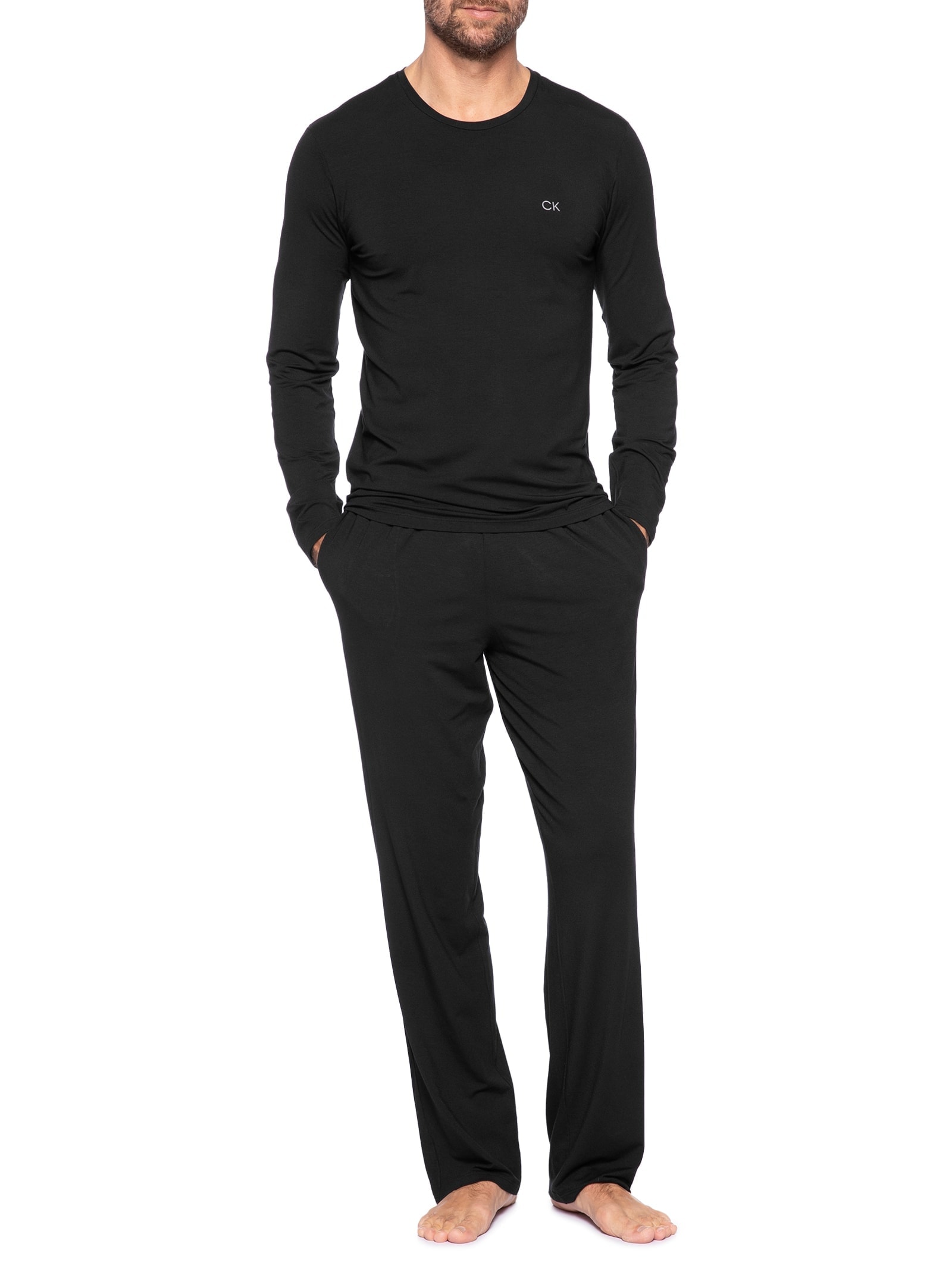 Pijama Masculino Manga Longa Com Calça CK Modal Preto Calvin Klein Underwear