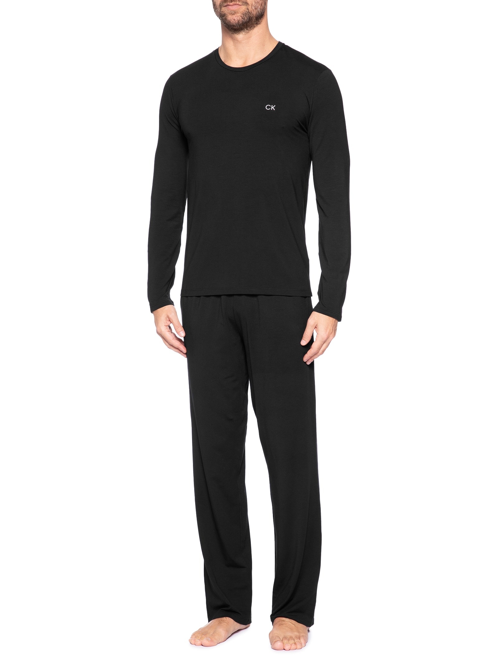 Pijama Masculino Manga Longa Com Calça CK Modal Preto Calvin Klein Underwear