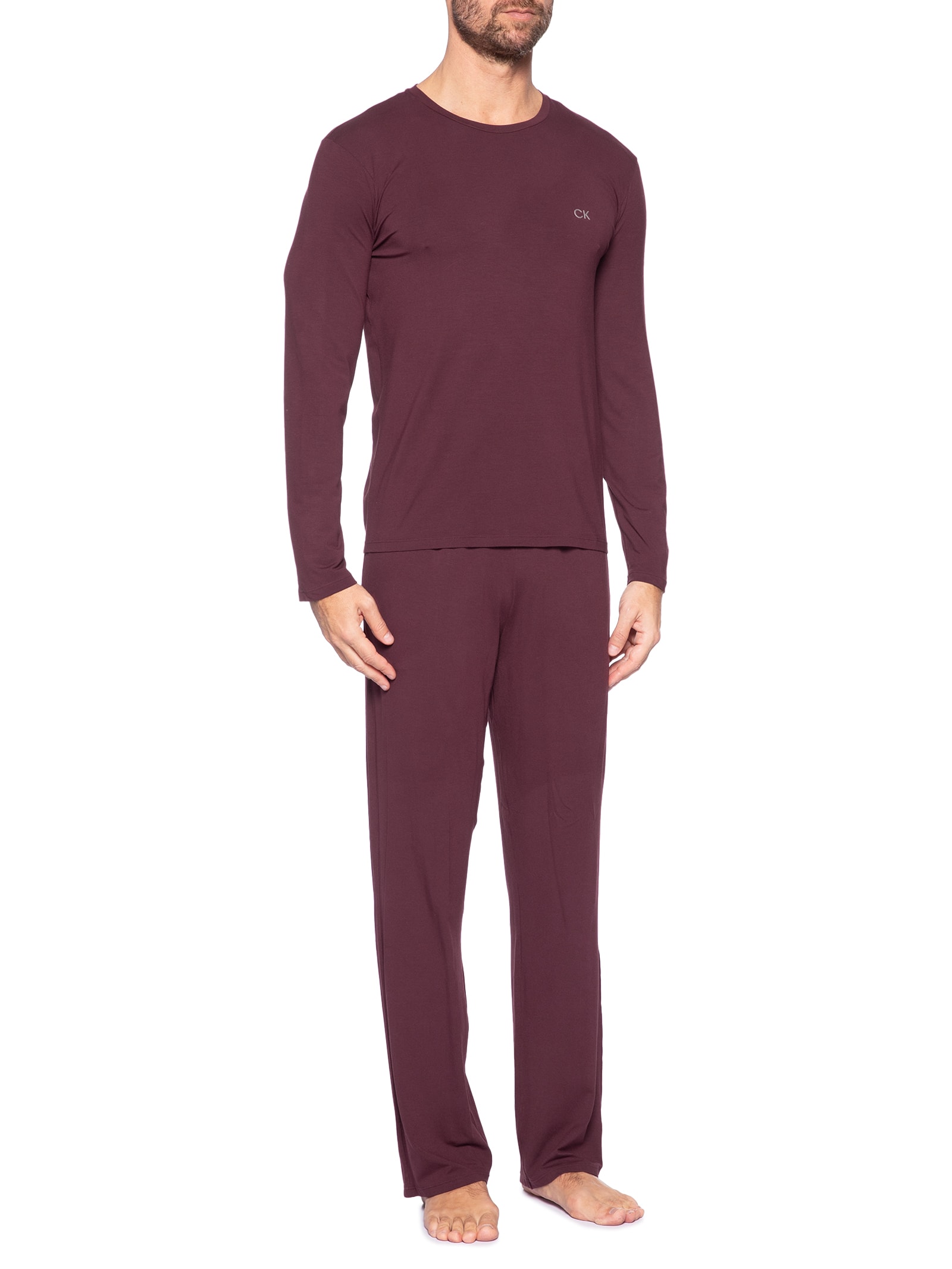 Pijama Masculino Manga Longa Com Calça CK Modal Vermelho Calvin Klein Underwear