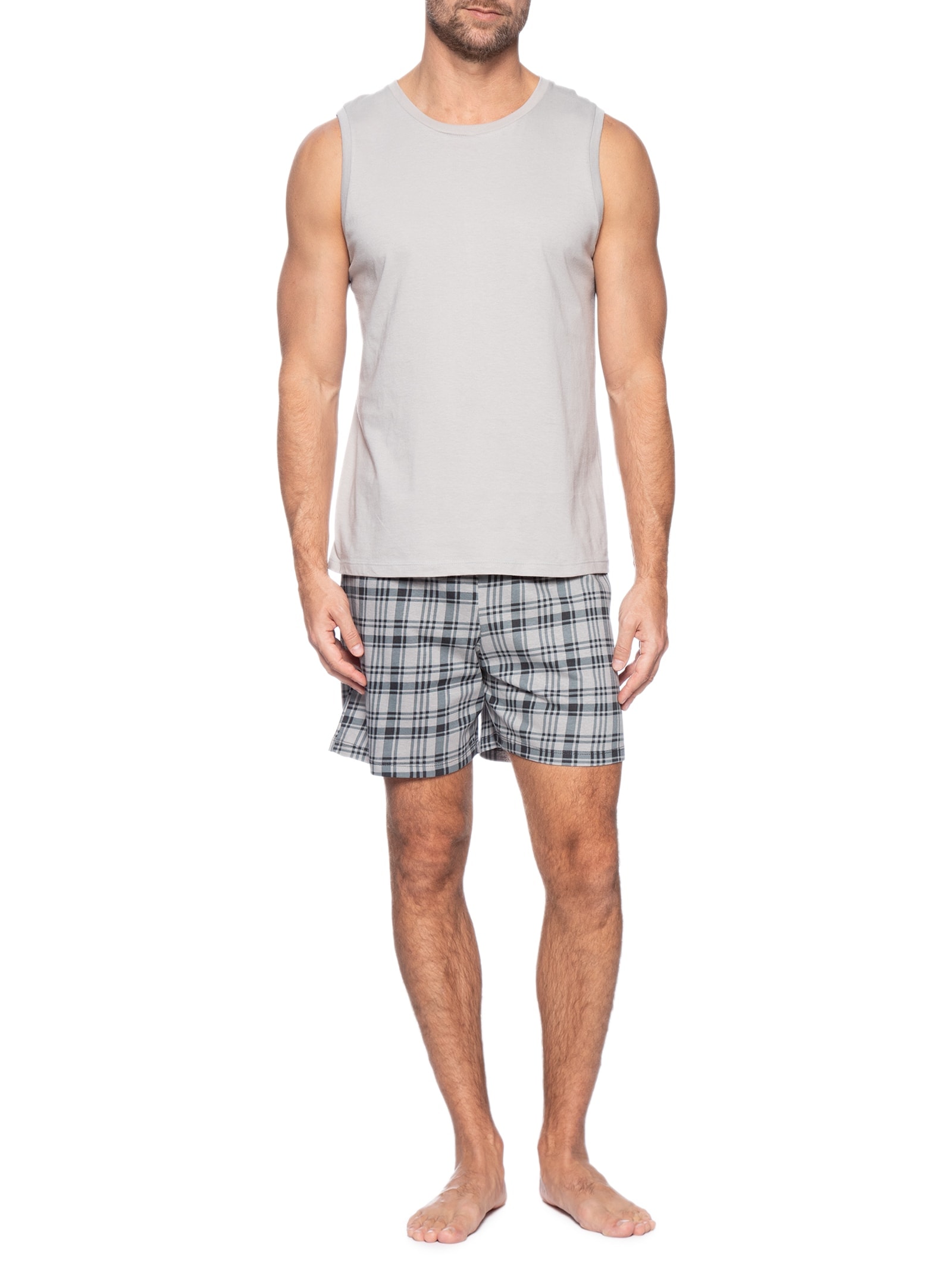 Pijama Masculino Regata Com Bermuda Estampada Cinza Hering Intimates
