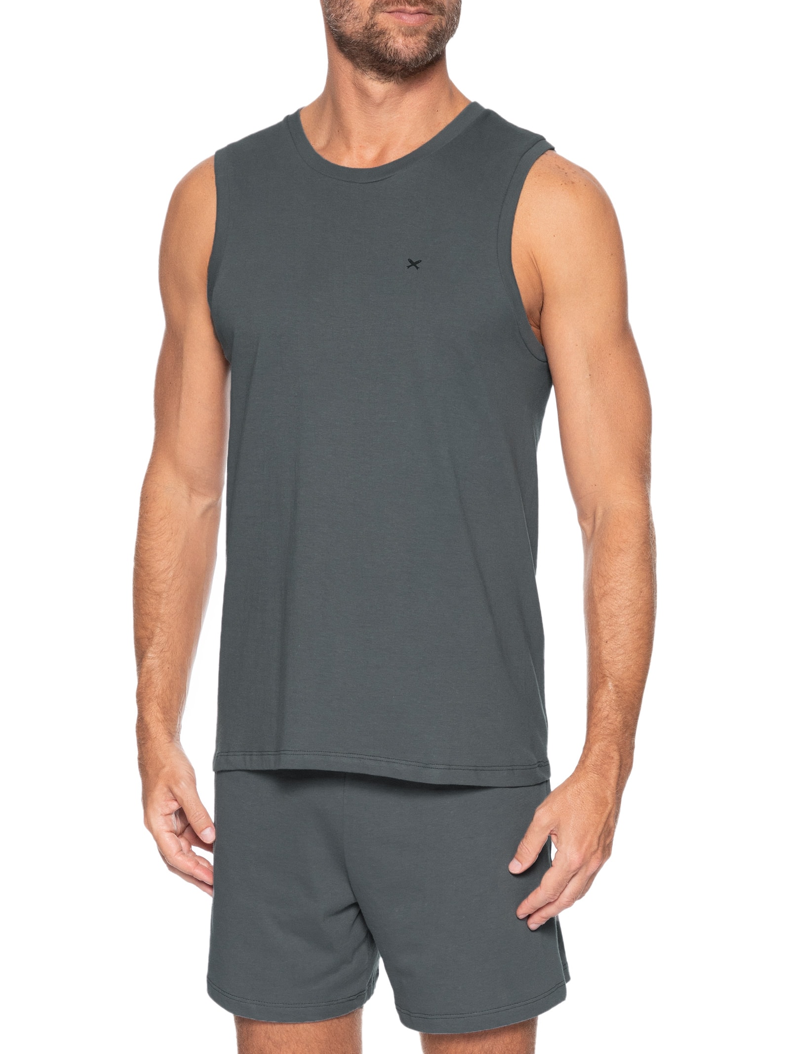 Pijama Masculino Regata Em Algodão Cinza Hering Intimates