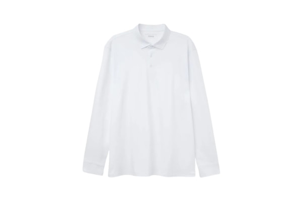 Polo De Manga Comprida Em Algodão Premium - Branco