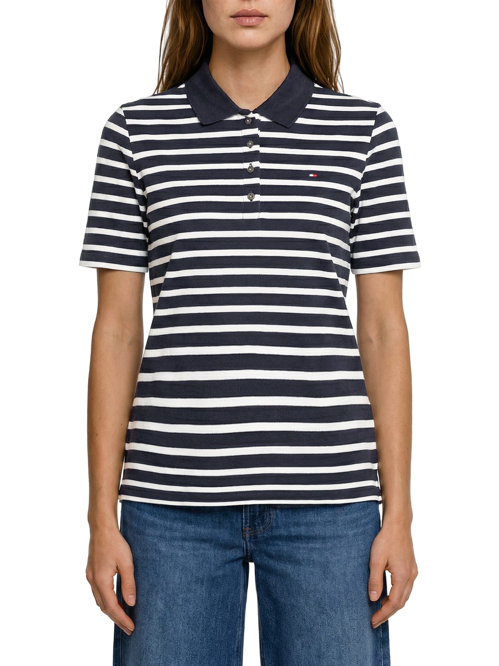 Pólo Feminina 1985 Regular Pique SS Azul Tommy Hilfiger