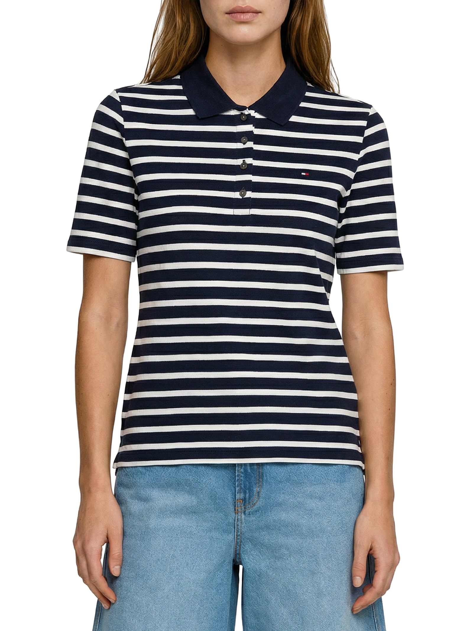 Pólo Feminina 1985 Regular Pique SS Azul Tommy Hilfiger