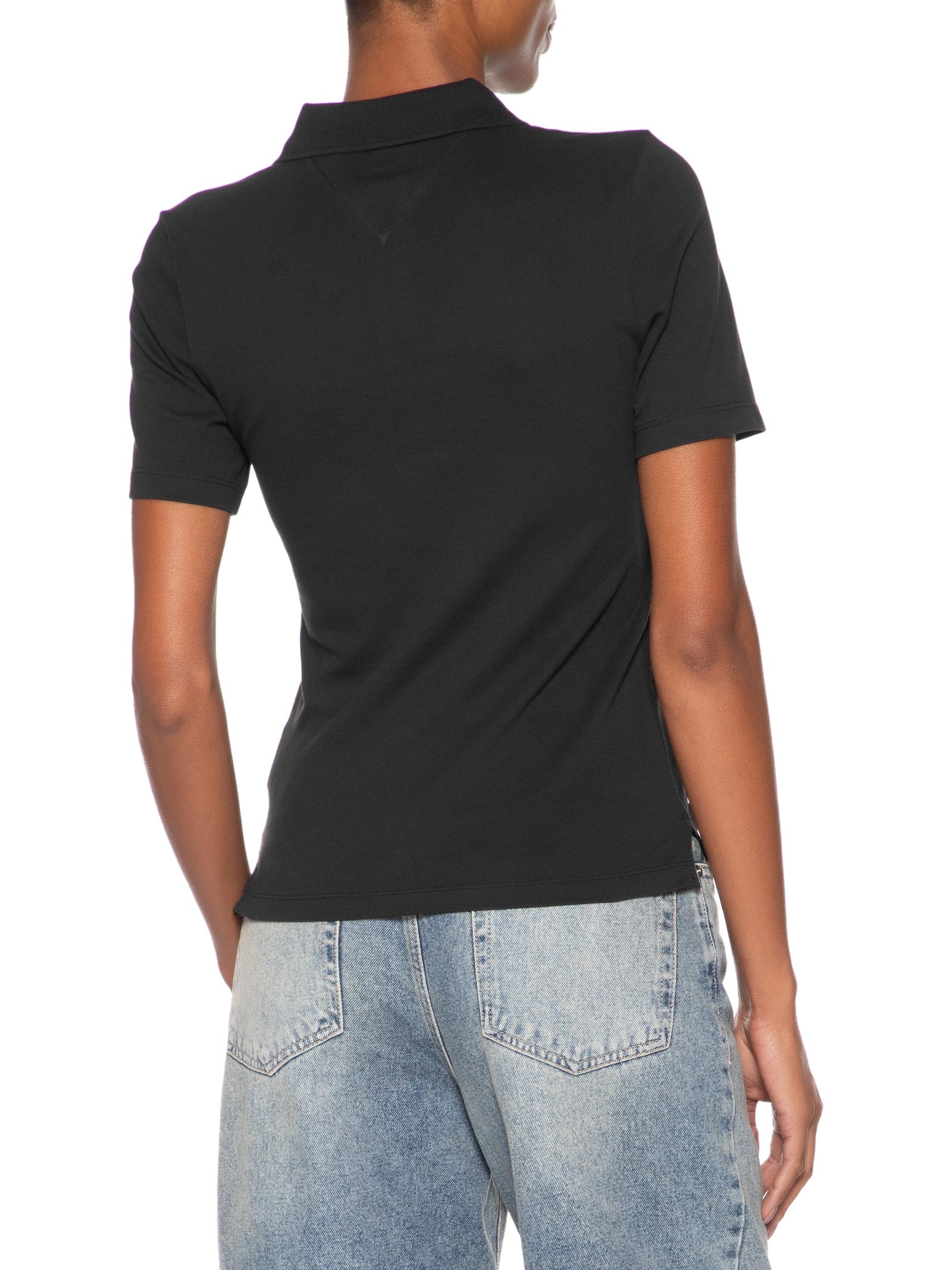 Polo Feminina 1985 Slim Piquet Preto Tommy Hilfiger