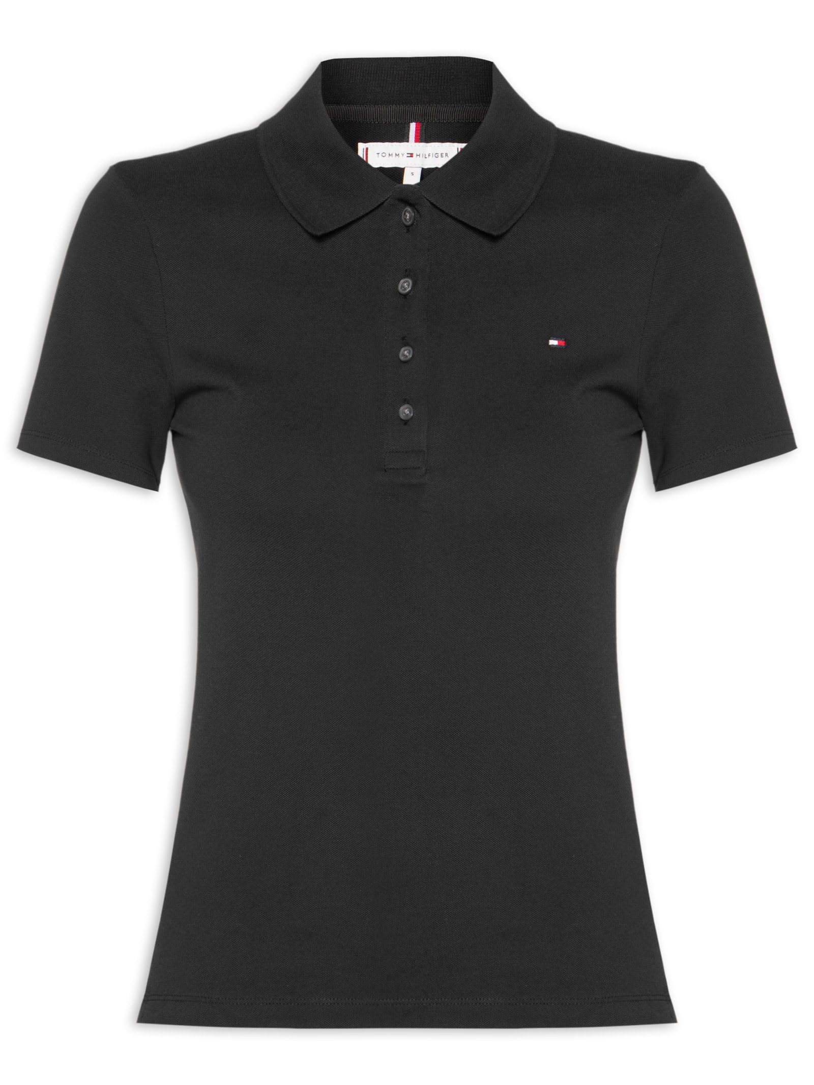 Polo Feminina 1985 Slim Piquet Preto Tommy Hilfiger