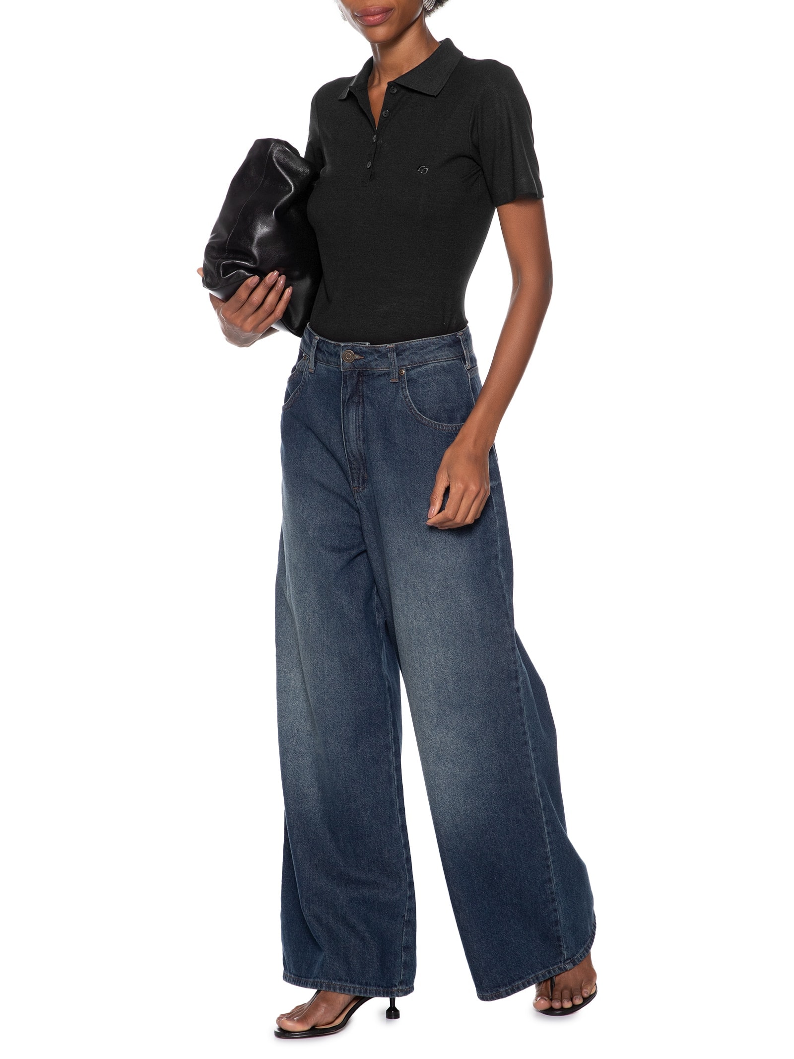 Polo Feminina Canelada Preto Colcci