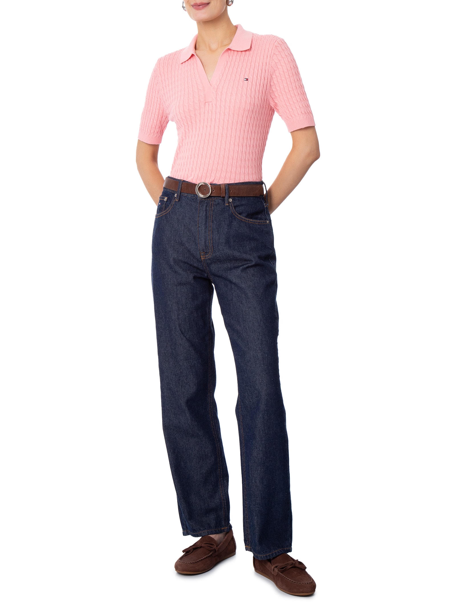 Polo Feminina Co Cable Fine GG Slm Rosa Tommy Hilfiger