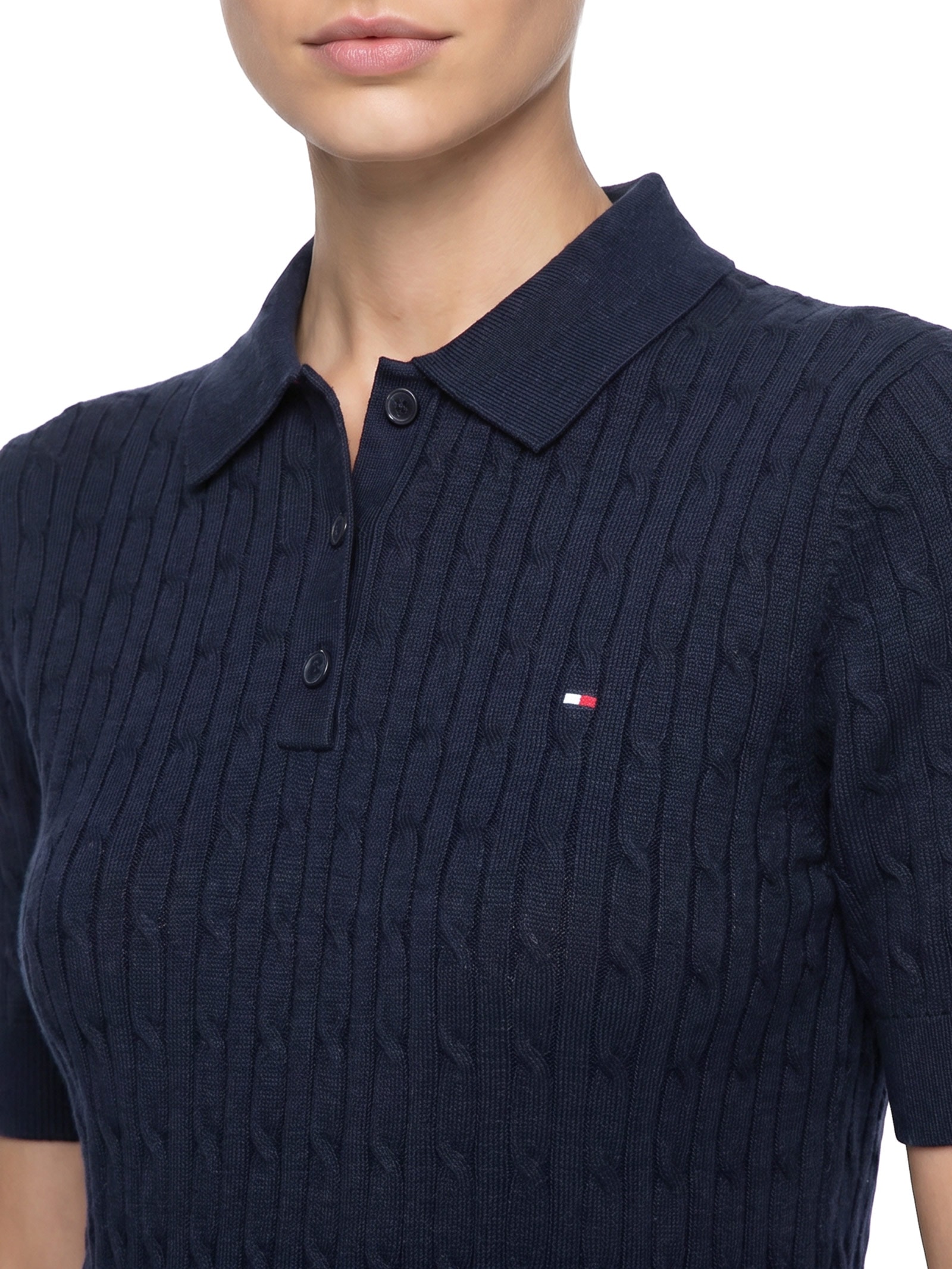 Polo Feminina Co Cable S/S NK Azul Tommy Hilfiger