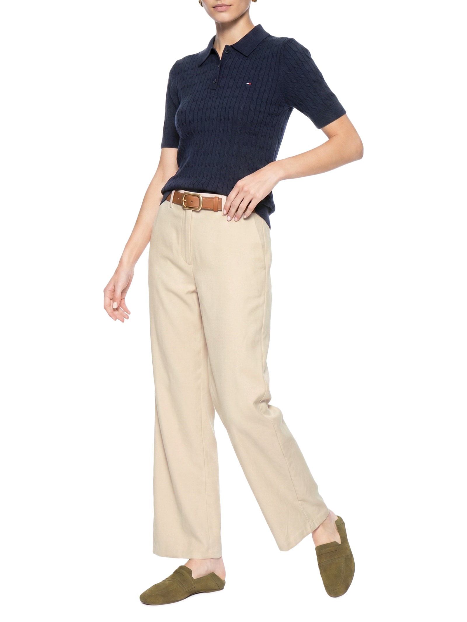 Polo Feminina Co Cable S/S NK Azul Tommy Hilfiger